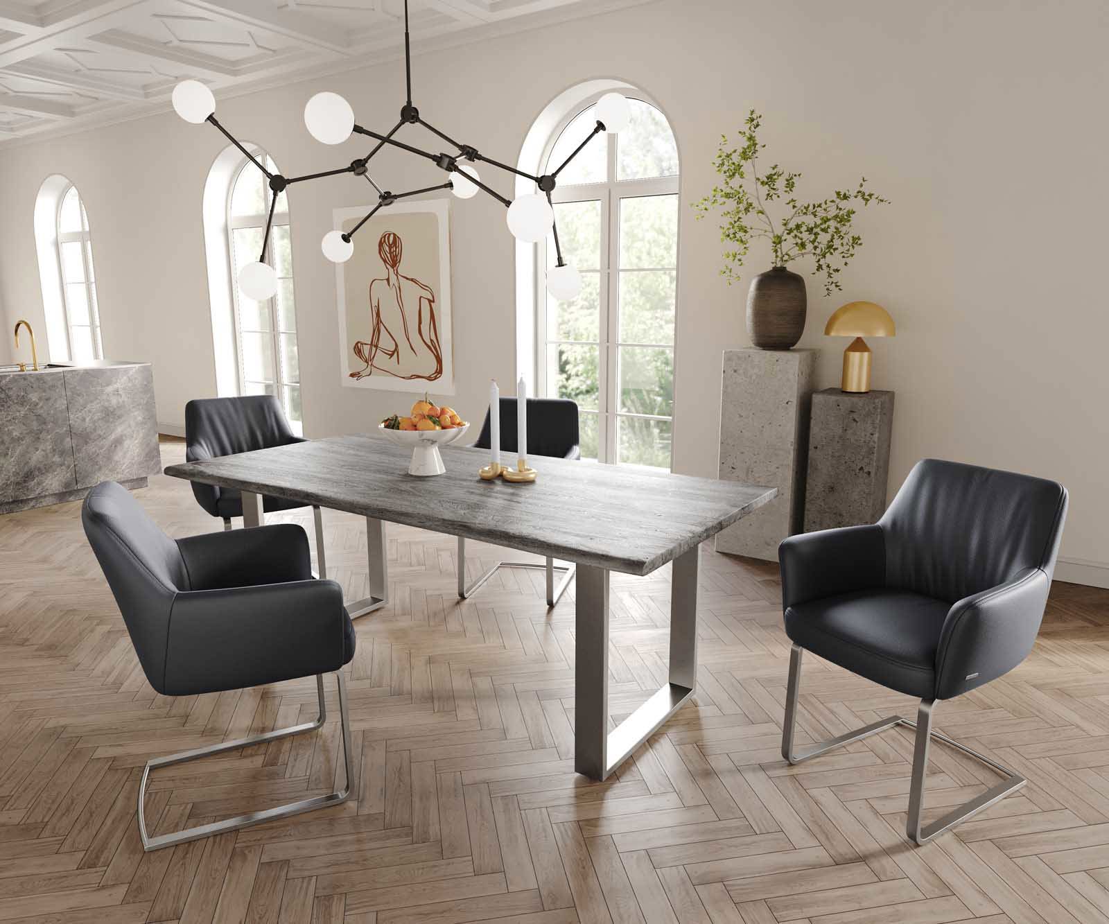 Sledemodel Xana-Flex met armleuning echt leer zwart sledemodel vlak roestvrij staal pocketveer kern 4 Sledemodel Xana-Flex met armleuning echt leer zwart sledemodel vlak roestvrij staal pocketveer kern 4