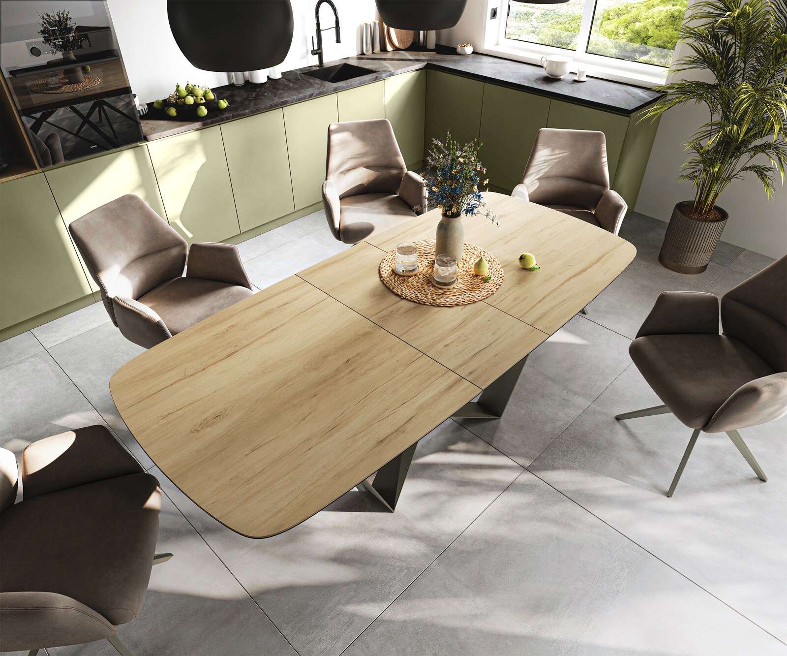 Eettafel Edge Boot 180-220x100 cm Keramiek Laminam® Sabbia Eichefarbig Spider Metaal Effectafwerking Titan uitschuifbaar 4