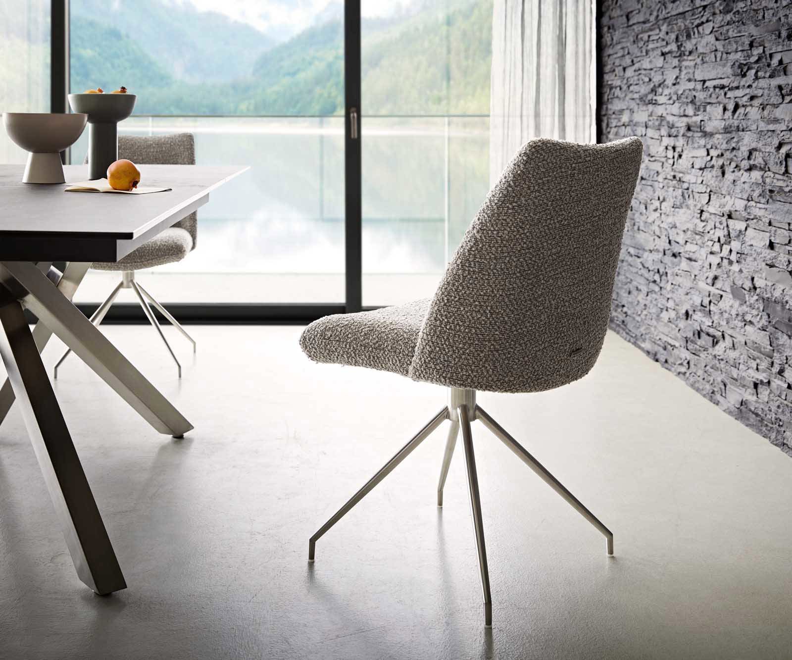 Draaistoel Elso-Flex bouclé zilver grijs kruisframe conisch roestvrij staal 180° draaibaar pocketveer kern 4 Draaistoel Elso-Flex bouclé zilver grijs kruisframe conisch roestvrij staal 180° draaibaar pocketveer kern 4