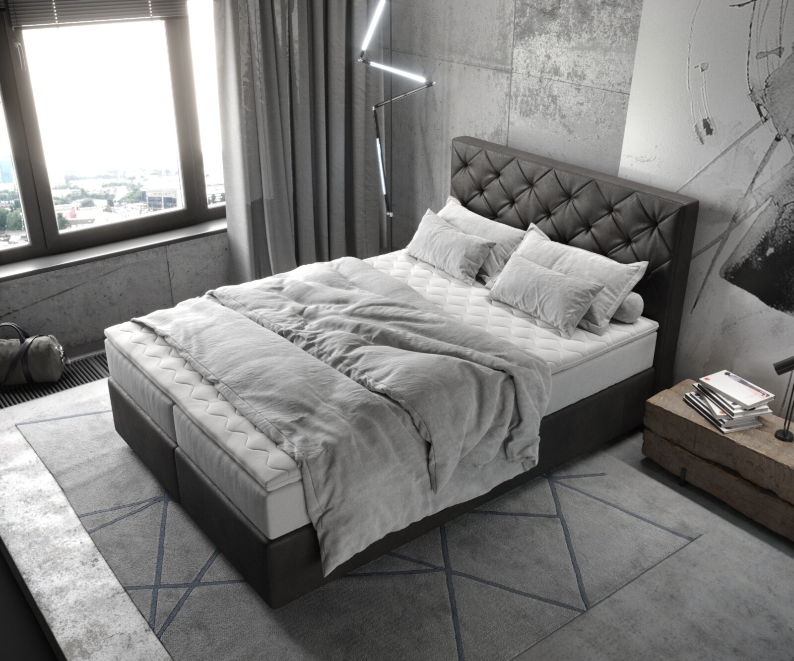 Boxspringbed Dream-Great 140x200 cm Microvezel Antraciet Vintage met TFK Matras en Visco Topper 3 Boxspringbed Dream-Great 140x200 cm Microvezel Antraciet Vintage met TFK Matras en Visco Topper 3
