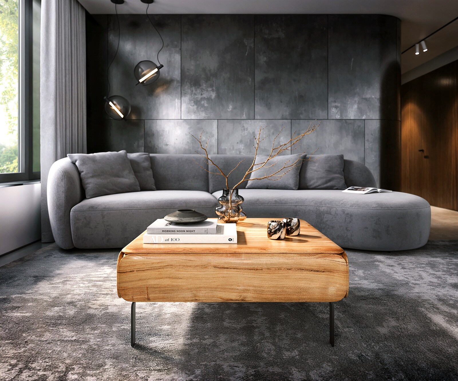 Salontafel Shavani 90x90 cm acacia natuur 2 deuren L-poot metaal zwart 1