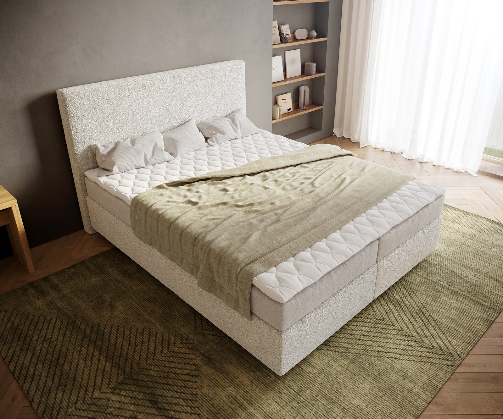 Boxspringbed Dream-Well 160x200 cm Bouclé Crème-Wit met Matras en Topper 3