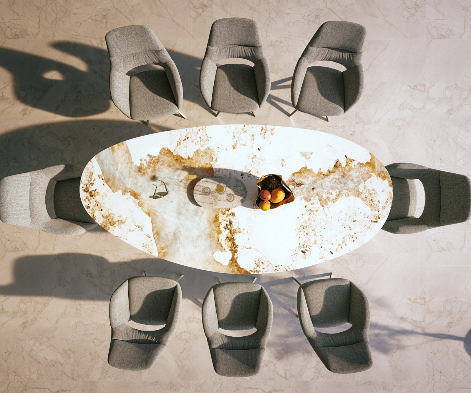 Outdoortafel Edge Ovaal 280x130 cm keramiek Minas Melange wit-beige kruispoot rechthoekig roestvrij staal 6