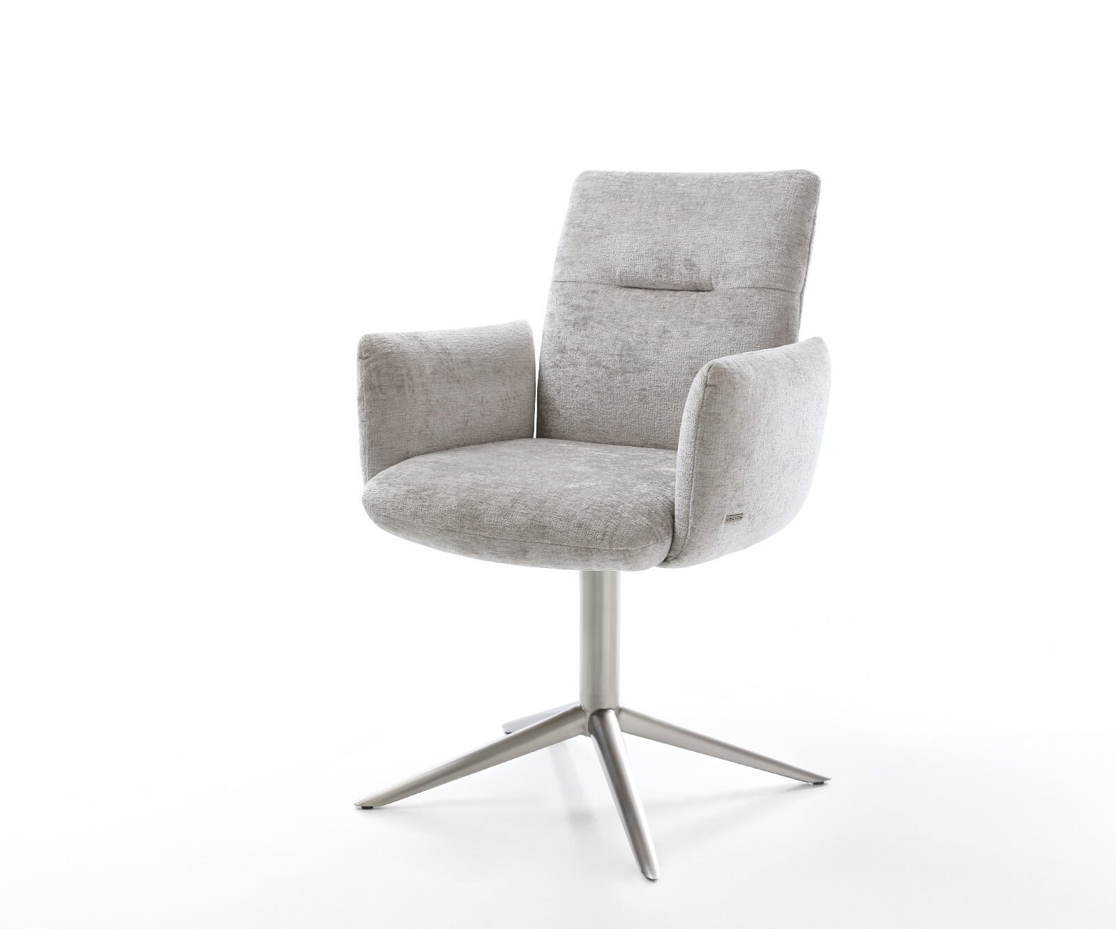 Draaistoel Jova-Flex met armleuning chenille zilver grijs kruispoot roestvrij staal 360° draaibaar rocker-functie pocketveer kern 1