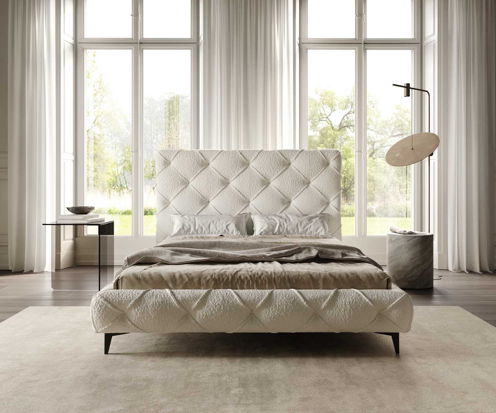 Gestoffeerd-bed Nayara 140x200 cm Bouclé crèmewit 1