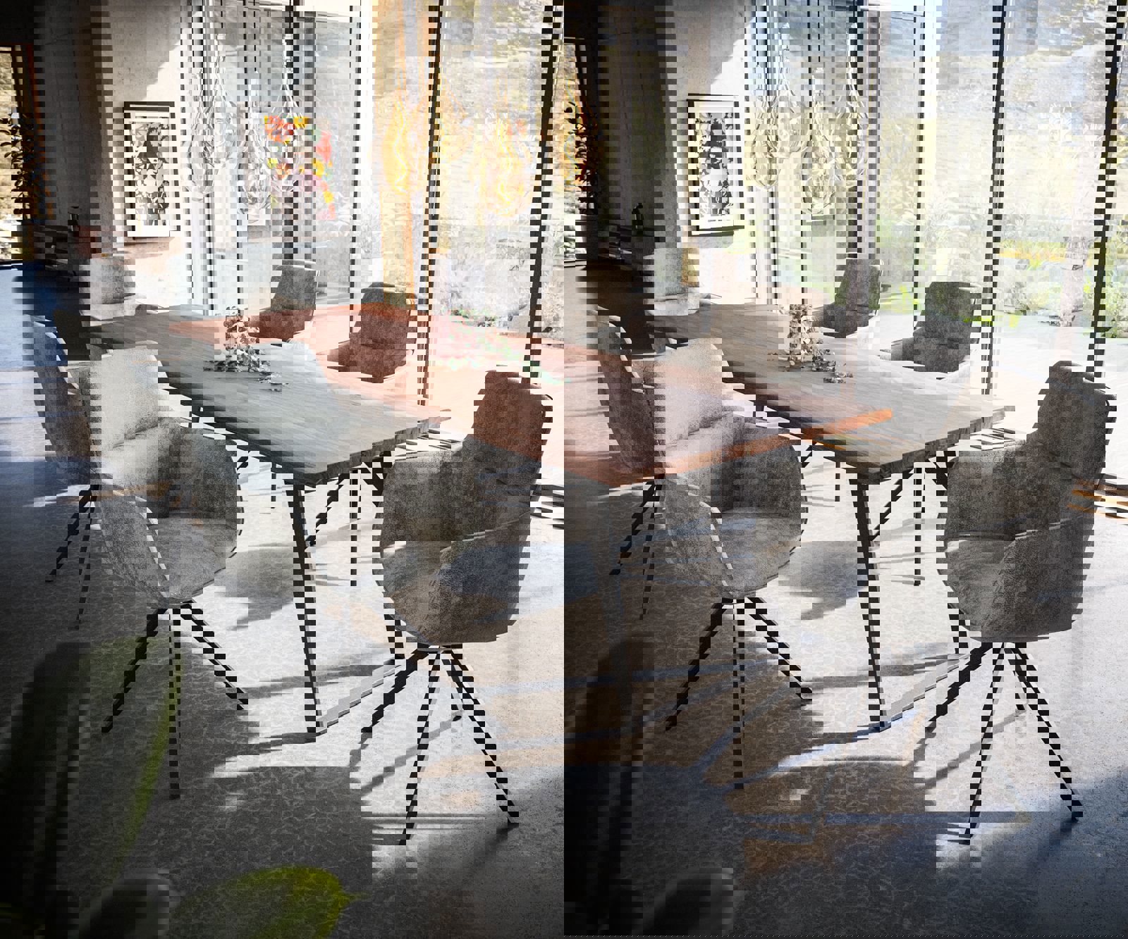 Eetkamerstoel Pejo-Flex microvelours grijs antiek kruisframe hoekig zwart pocketveer kern 3 Eetkamerstoel Pejo-Flex microvelours grijs antiek kruisframe hoekig zwart pocketveer kern 3