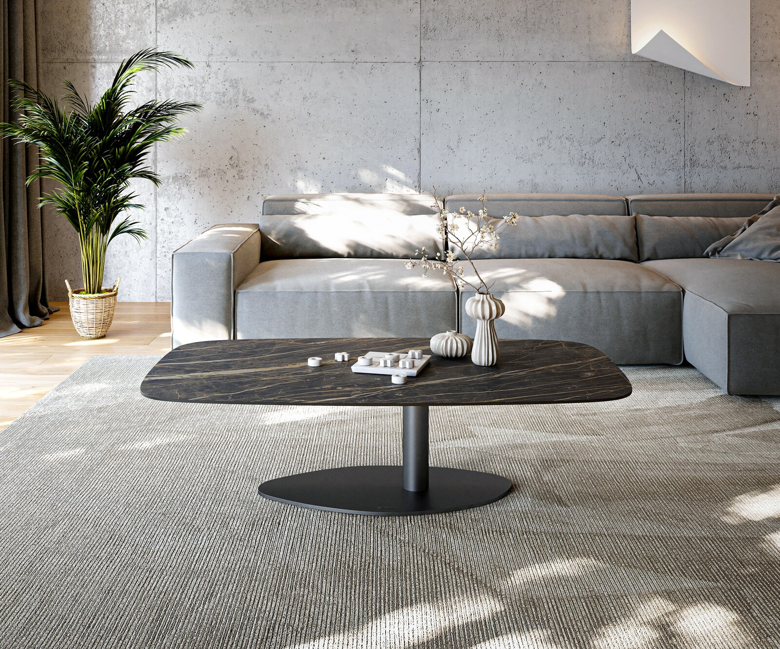 Salontafel Edge Boot 140x80 cm keramiek Laminam® Noir Desir bruin Vibany zwart metaal 1