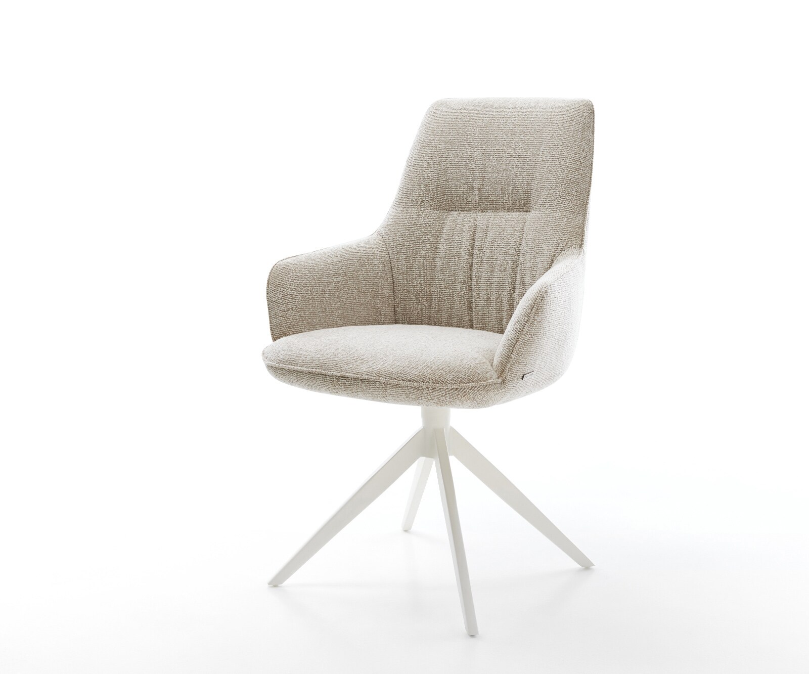 Draaistoel Zelia-Flex met armleuning geweven stof beige kruisframe breed wit 360° draaibaar rocker-functie pocketveer kern 1