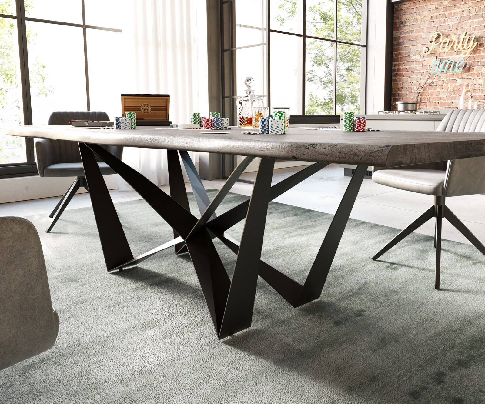 Eettafel Edge 260x100 acacia platina  Spider staal  zwart  Live-Edge 4