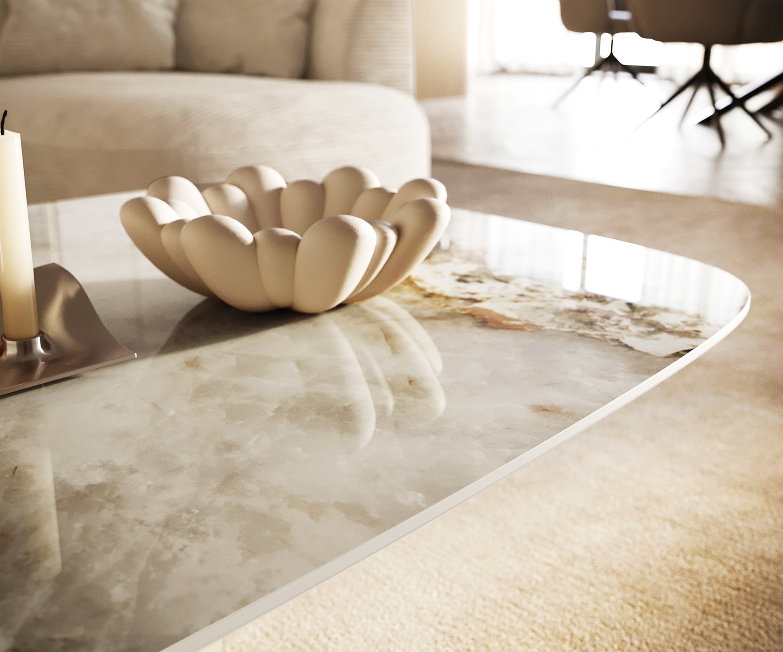 Salontafel Edge Boot 140x80 cm keramiek Minas Melange Parabi Metall effectafwerking titaan 4