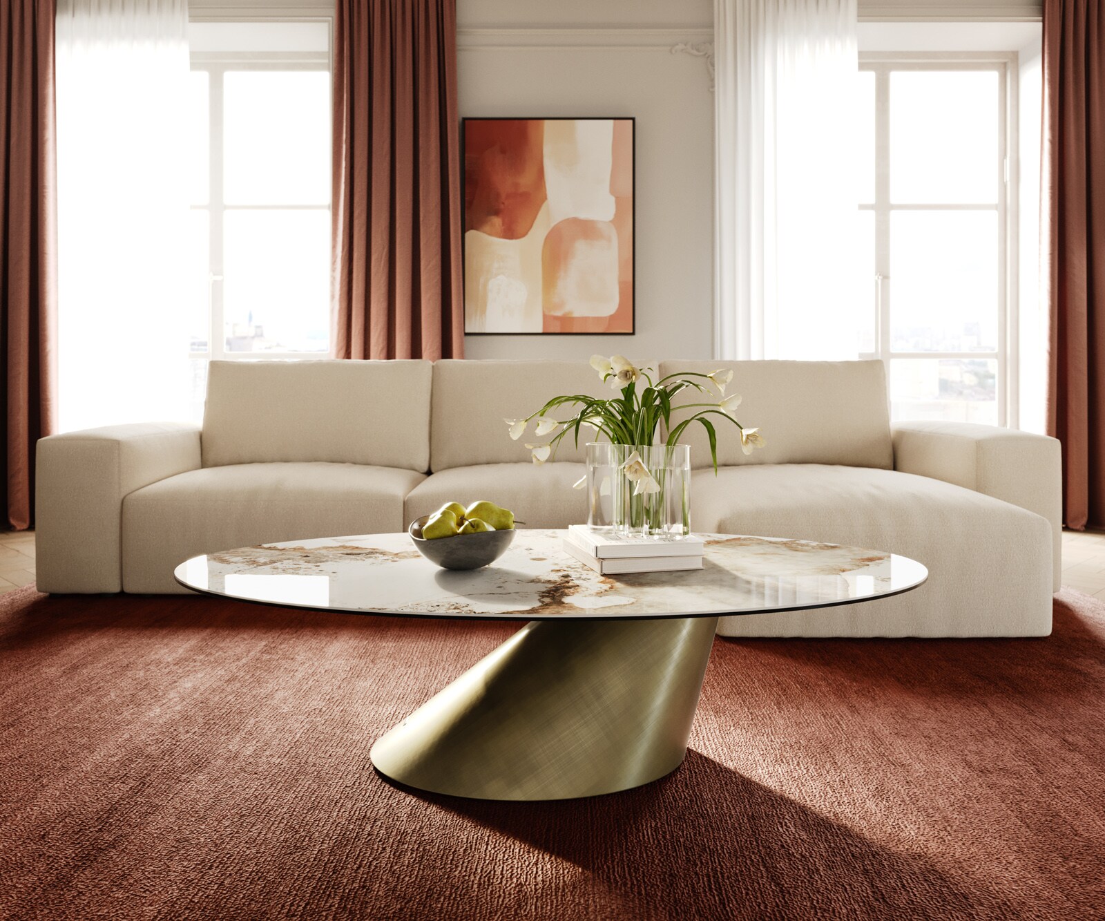 Salontafel Edge Oval 140x80 cm keramiek Minas Melange Conis metallic goud 1