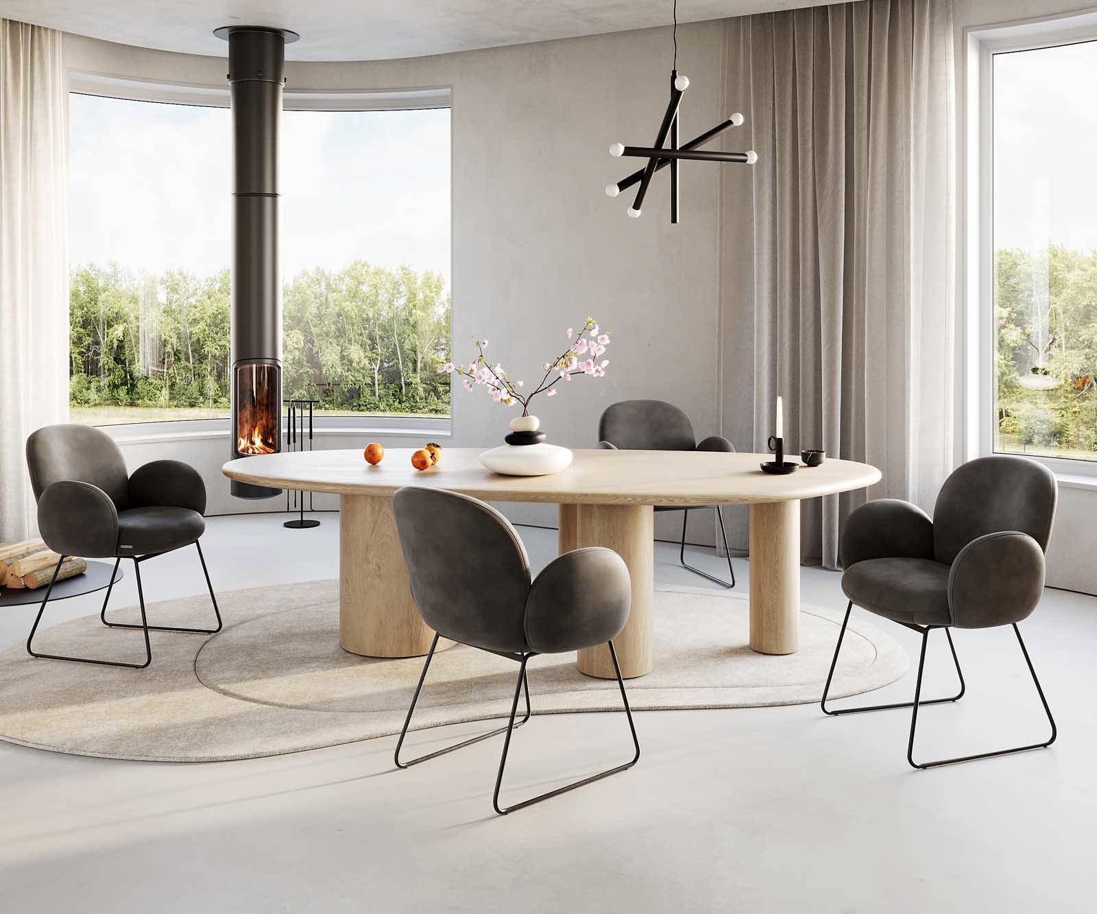 Eetkamerstoel Nube-Flex met armleuning microvelours antraciet vintage slipframe zwart pocketveer kern 5