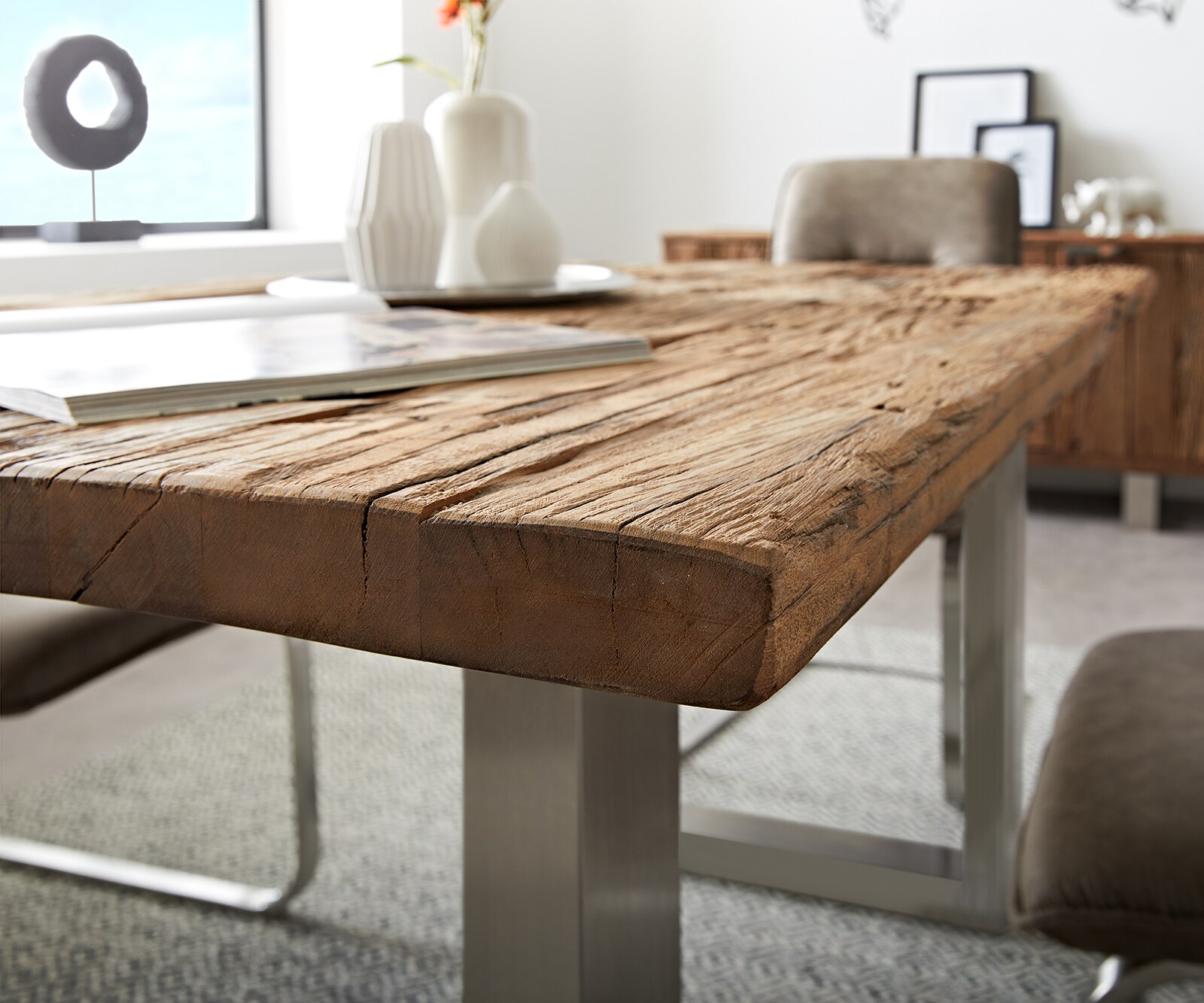 Eettafel Reclaimed 140x90 cm vintage look roestvrij staal breed 4 Eettafel Reclaimed 140x90 cm vintage look roestvrij staal breed 4