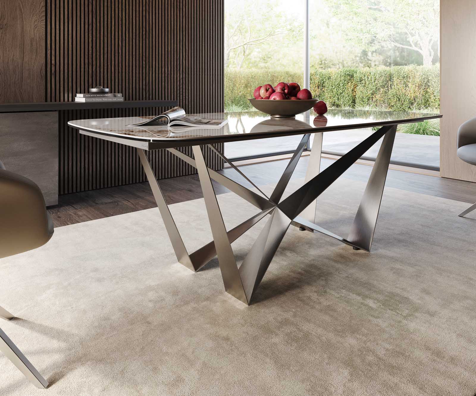 Eetkamertafel Edge Boot 200x100 keramiek Minas Melange wit-beige spider vlak staal RVS 5 Eetkamertafel Edge Boot 200x100 keramiek Minas Melange wit-beige spider vlak staal RVS 5