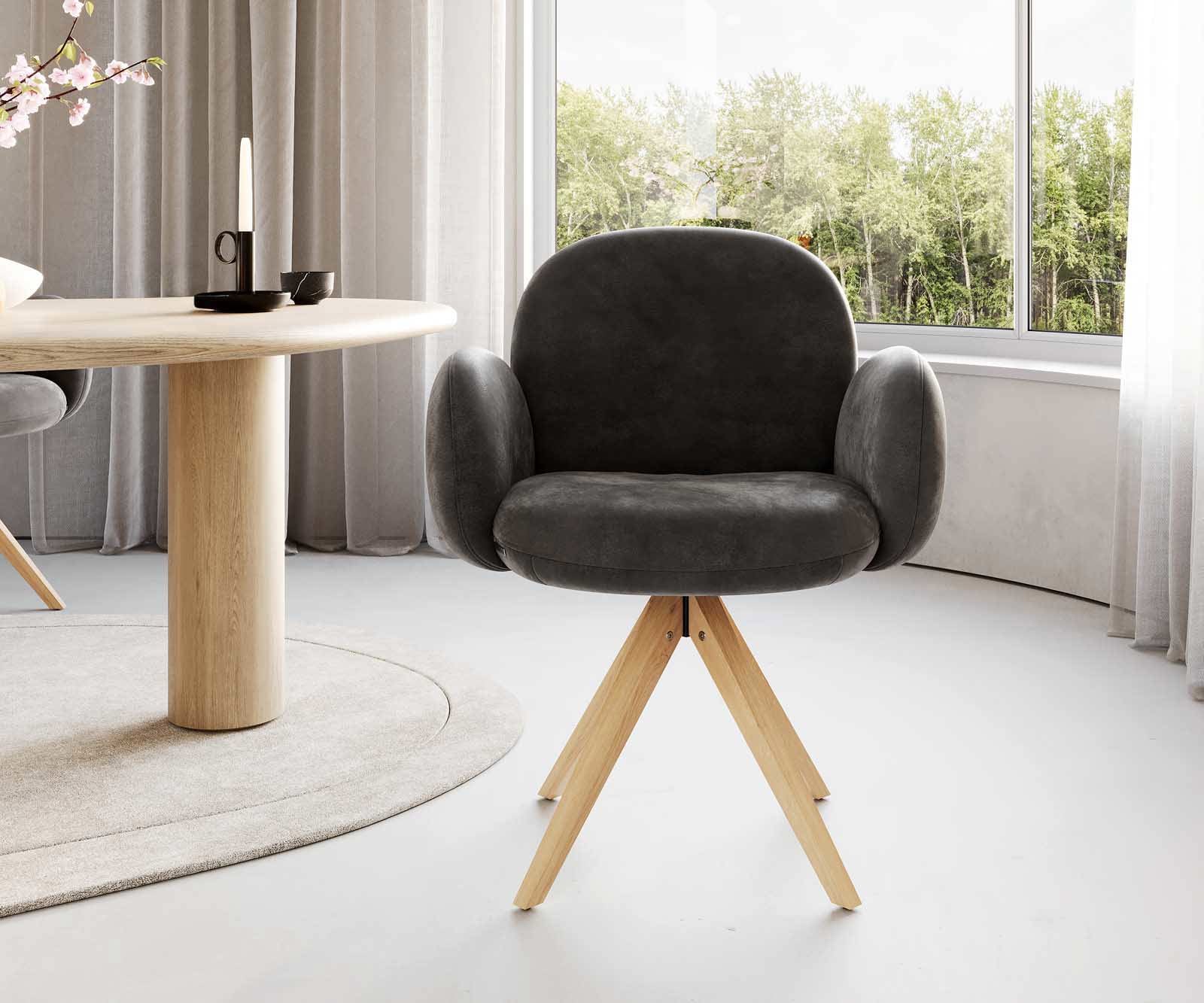 Draaistoel Nube-Flex met armleuning microvelours antraciet vintage houten frame hoekig natuur 180° draaibaar pocketveer kern 1 Draaistoel Nube-Flex met armleuning microvelours antraciet vintage houten frame hoekig natuur 180° draaibaar pocketveer kern 1