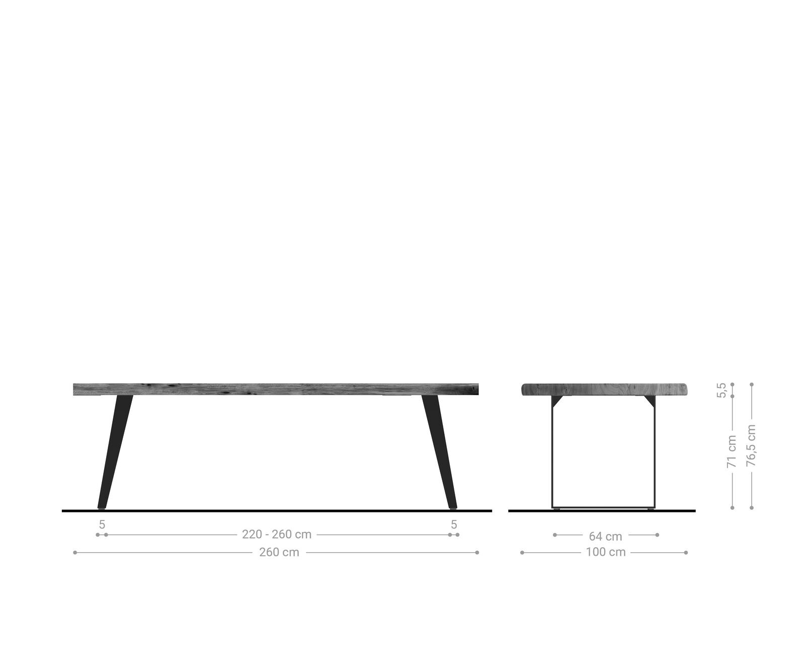 Eettafel Edge 260x100 XL acacia bruin metaal schuin Live-Edge 5