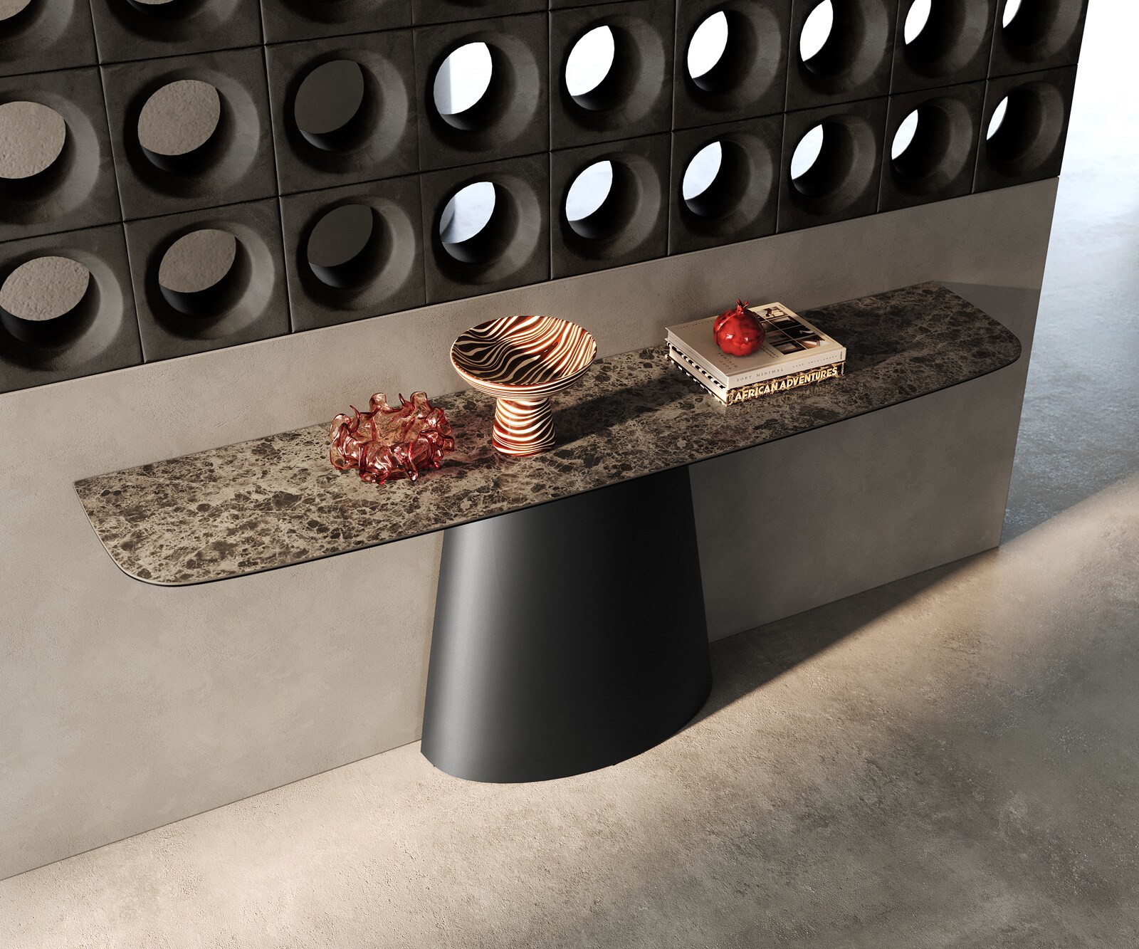 Consoletafel Edge Bootvorm 180x40 cm Keramiek Emperador Extra Lucidato Dunkelbraun Conos Metaal Zwart 2