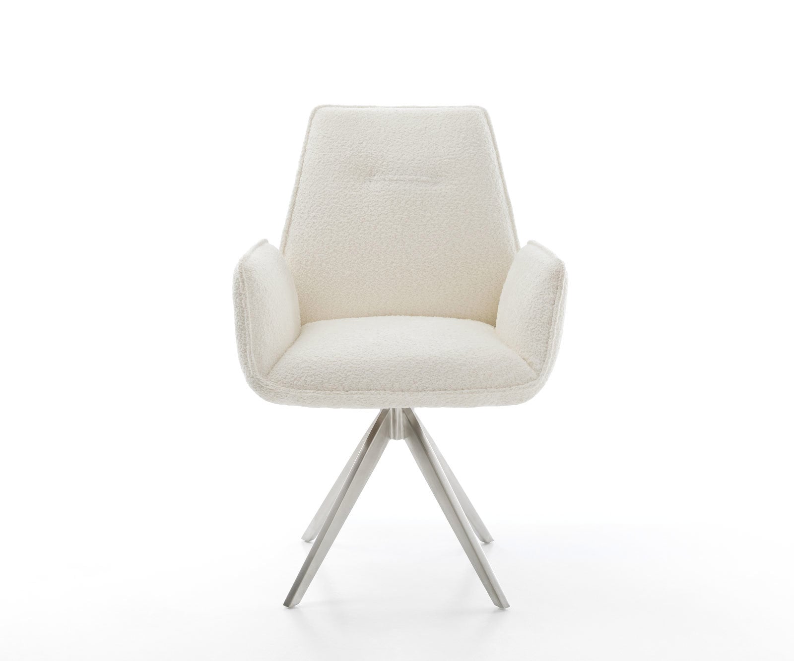 Eetkamerstoel Zoa-Flex bouclé wit kruisframe hoekig roestvrij staal pocketveer kern 1 Eetkamerstoel Zoa-Flex bouclé wit kruisframe hoekig roestvrij staal pocketveer kern 1