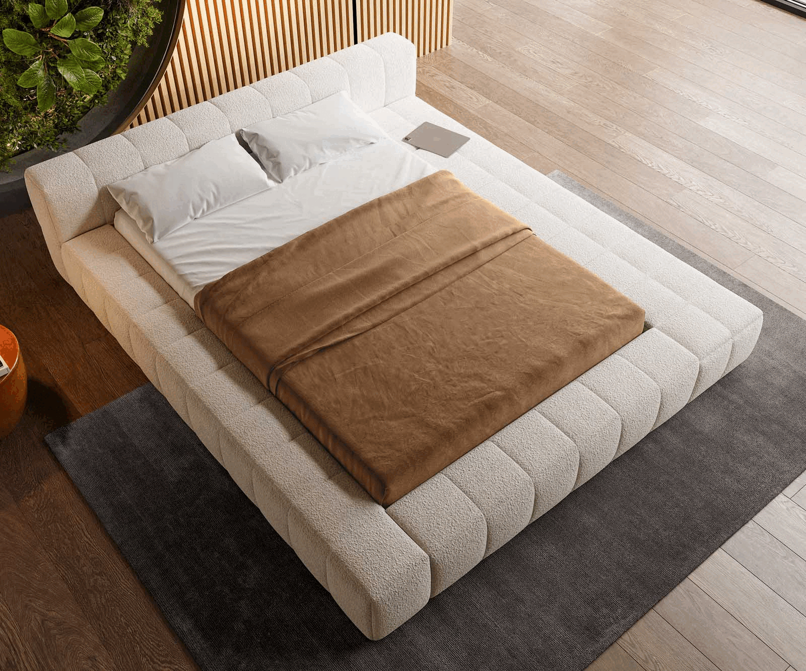 Gestoffeerd-bed Espazio 140x200 cm bouclé crème-wit met opbergruimte 4