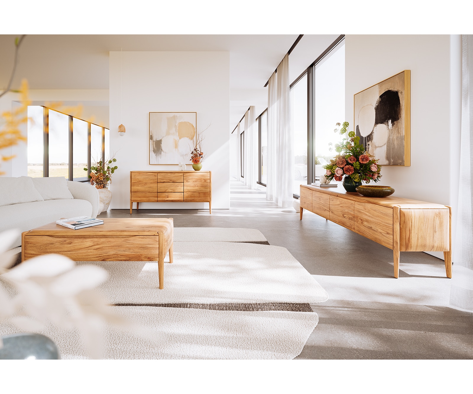 Tv-meubel Simcha 220 cm natuur acacia 4 deuren 2 laden 7