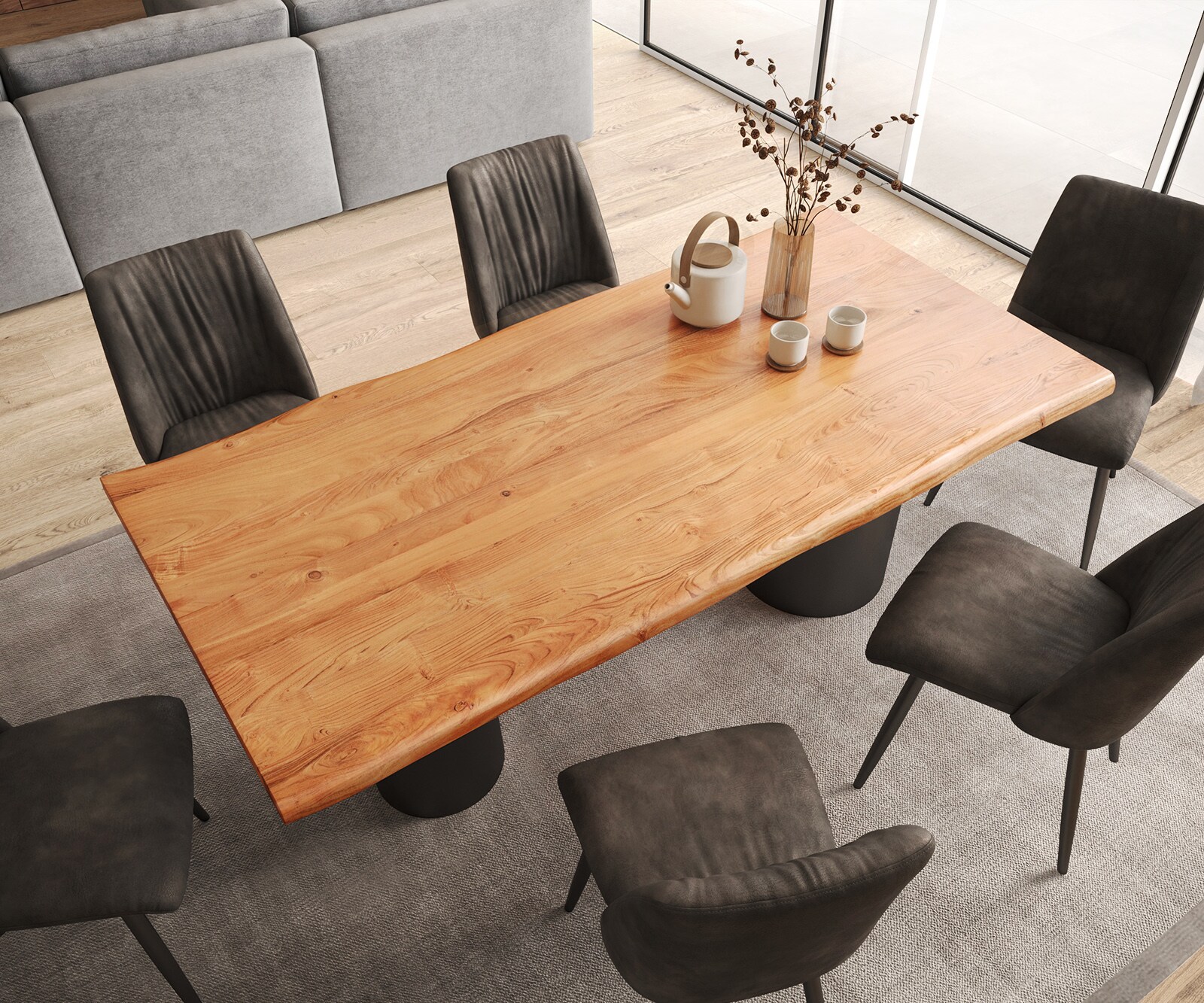 Eettafel Edge 200x100 XL acacia natuur Troa metaal zwart Live-Edge 3 Eettafel Edge 200x100 XL acacia natuur Troa metaal zwart Live-Edge 3