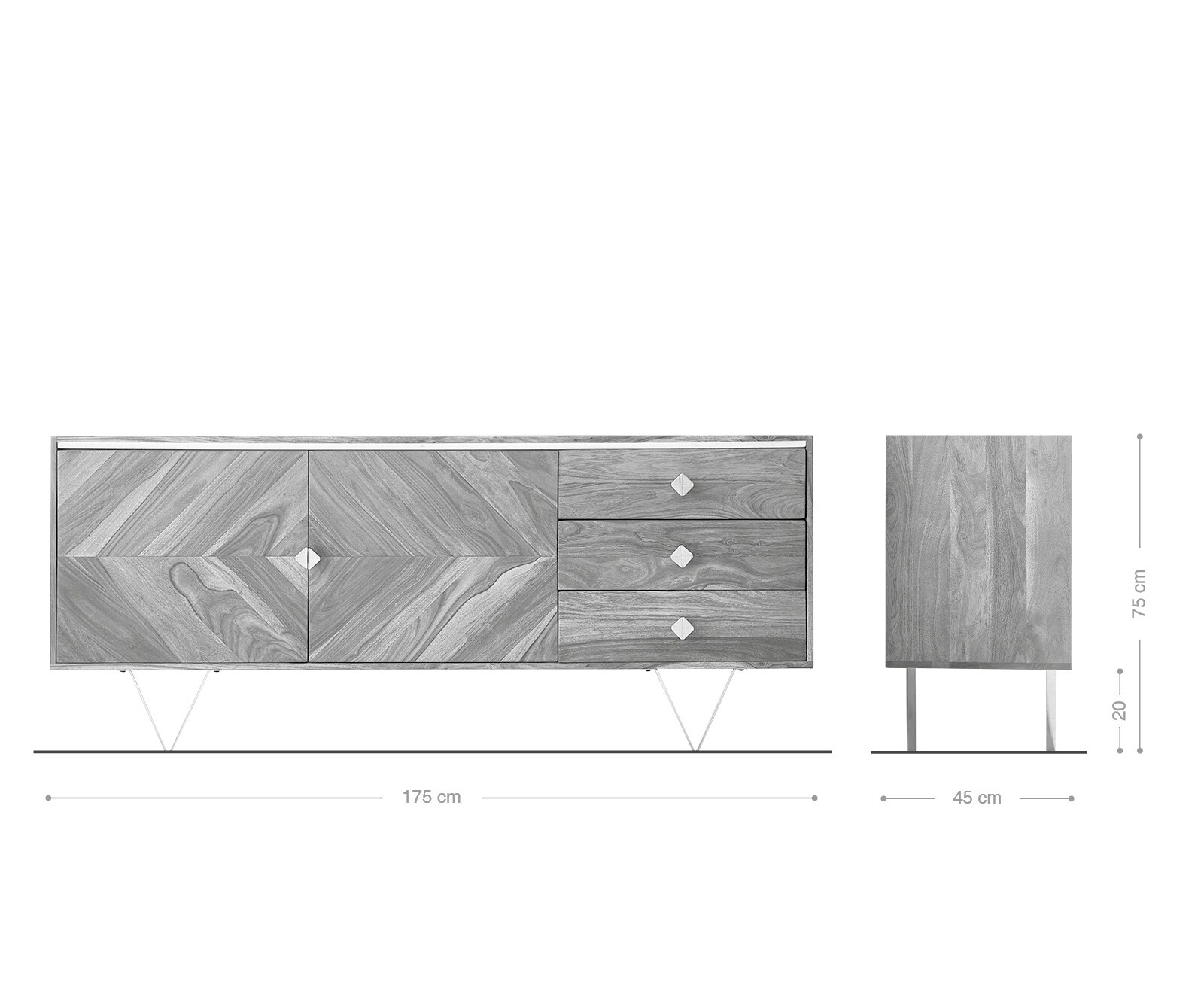 Dressoir Pacino 175 cm sheesham natuur steenplaat wit 6