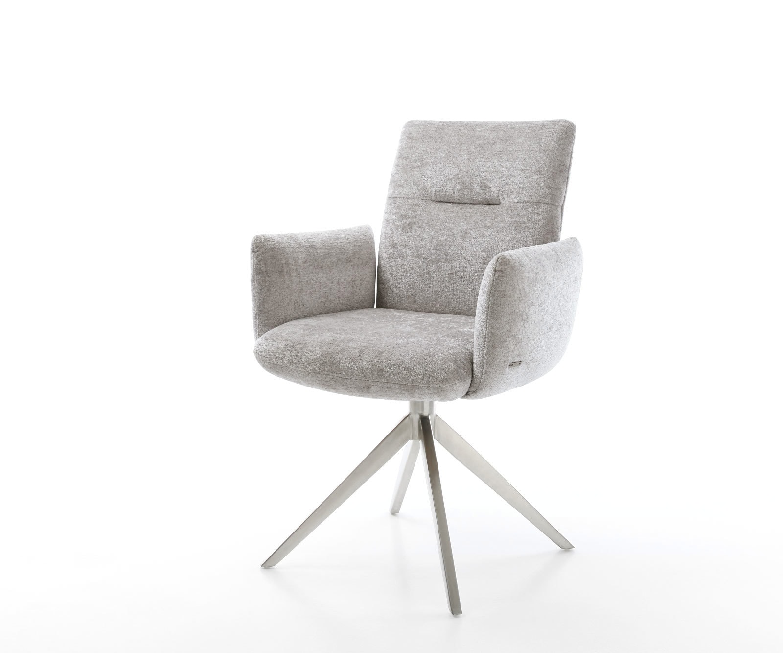 Draaistoel Jova-Flex met armleuning chenille zilver grijs kruisframe breed roestvrij staal 360° draaibaar rocker-functie pocketveer kern Draaistoel Jova-Flex met armleuning chenille zilver grijs kruisframe breed roestvrij staal 360° draaibaar rocker-functie pocketveer kern