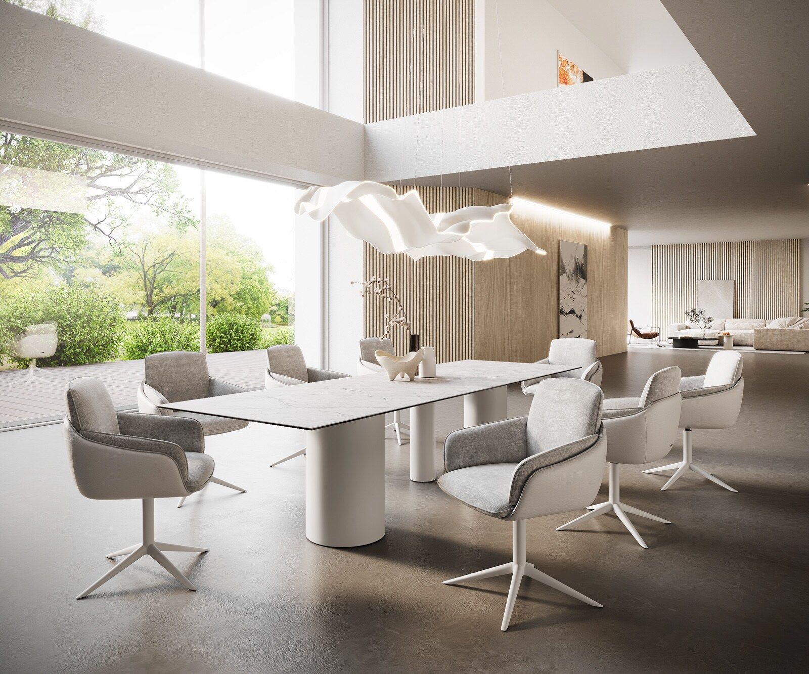 Eetkamertafel Edge 300x100 keramiek Laminam®Statuarietto wit Troa metaal wit 7