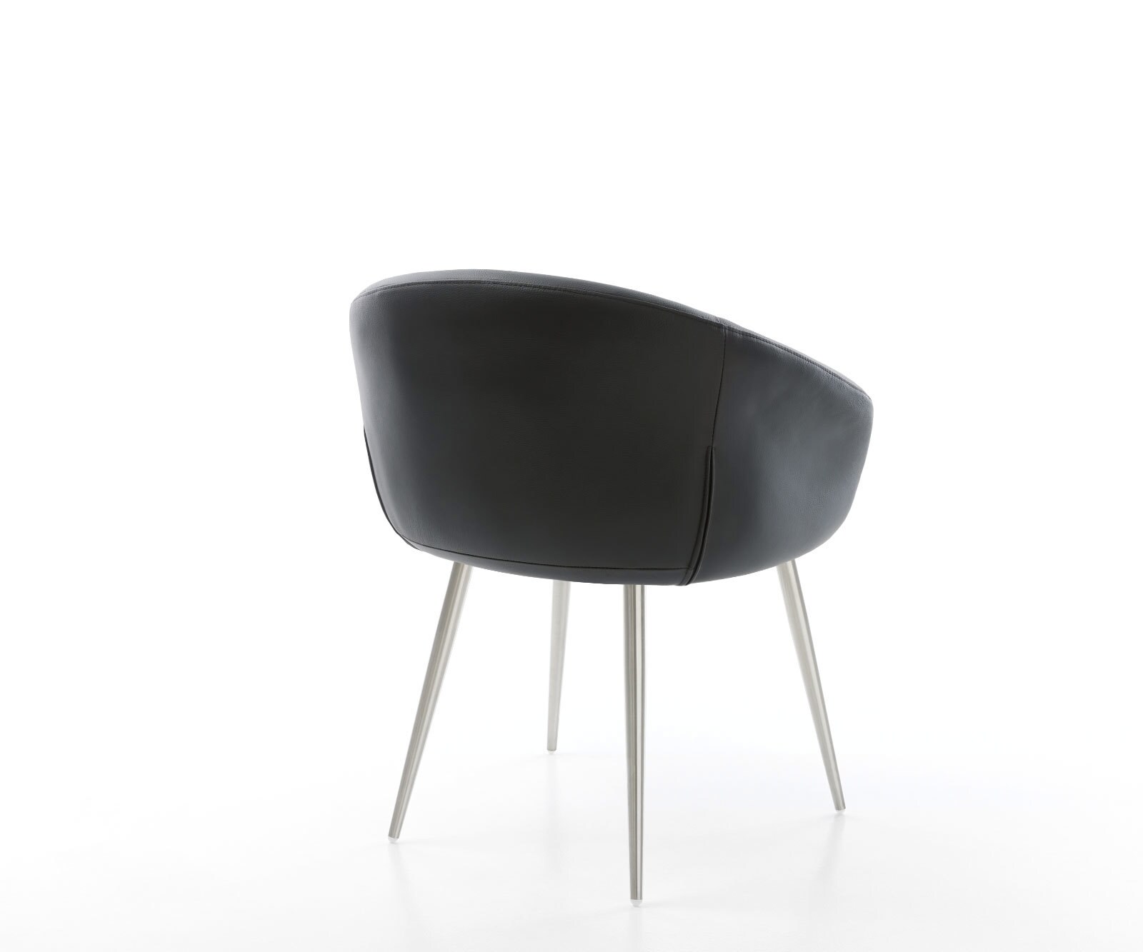 Eetkamerstoel Vinka-Flex met armleuning echt leer zwart 4-poot conisch roestvrij staal pocketveer kern 5