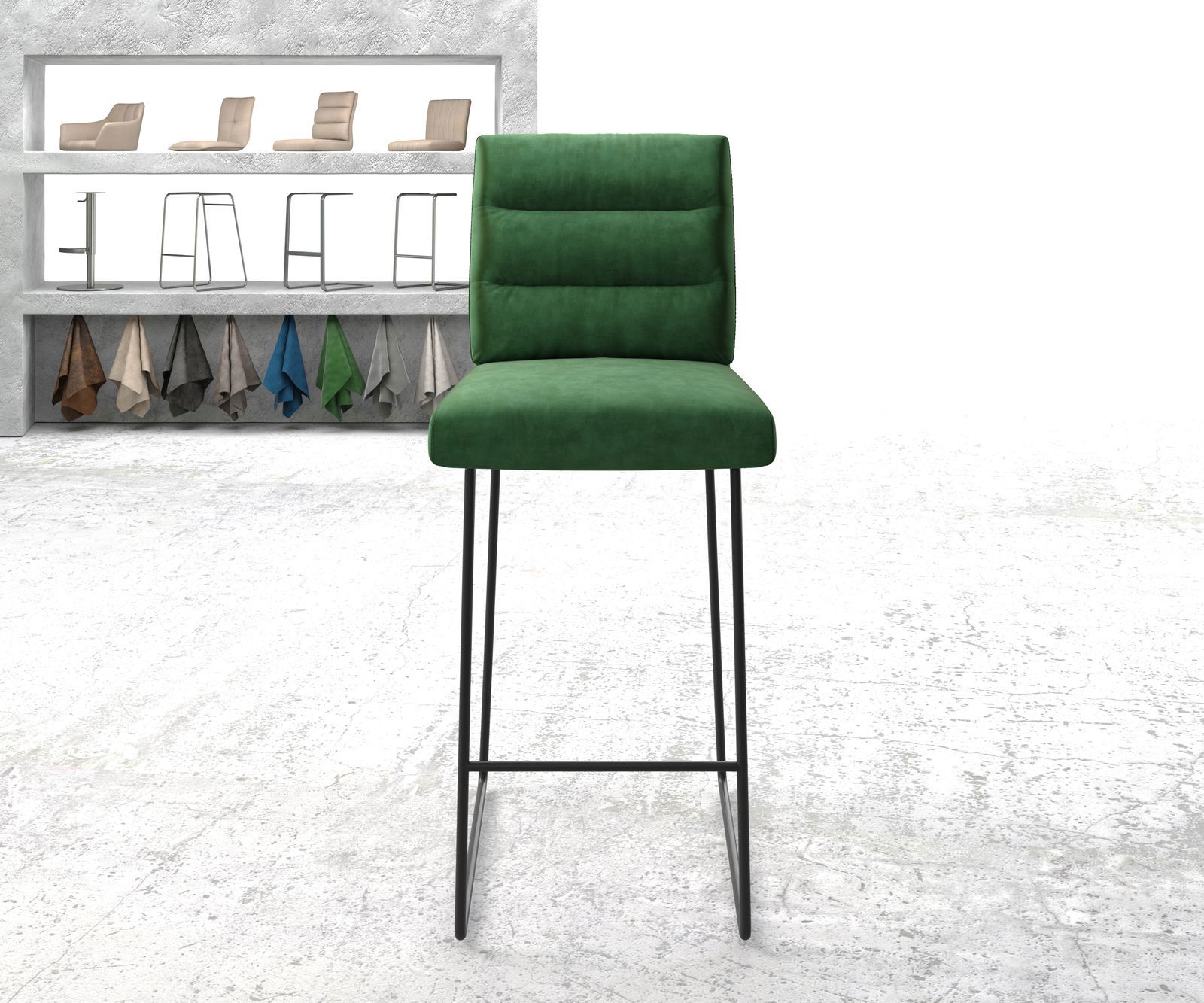 Barstoel Pela-Flex fluweel groen slipframe metaal 1
