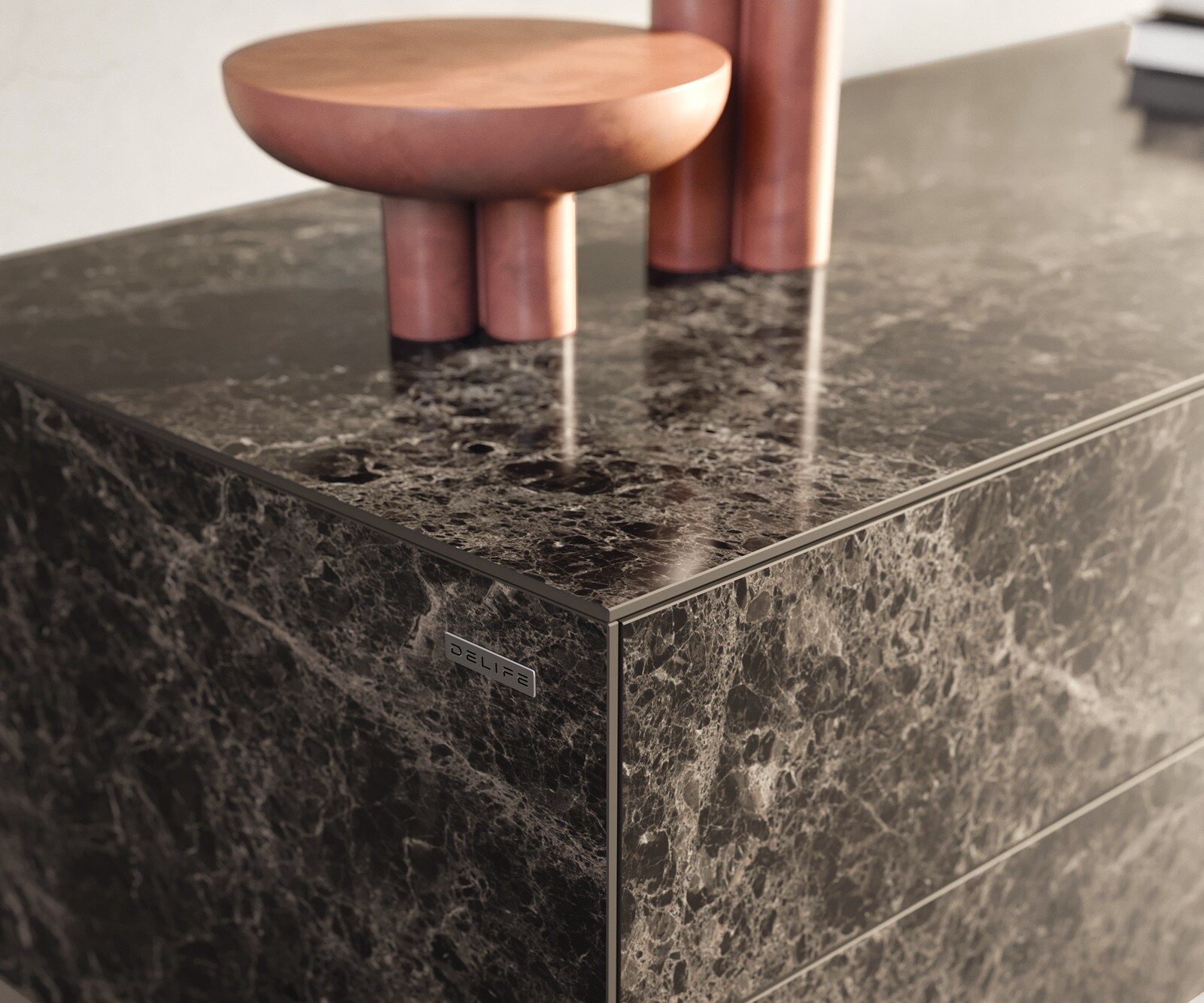 Tv-meubel Cuor 180 cm Keramiek Laminam® Emperador Extra Lucidato Donkerbruin 1 Flap 2 Laden Zwevend 6