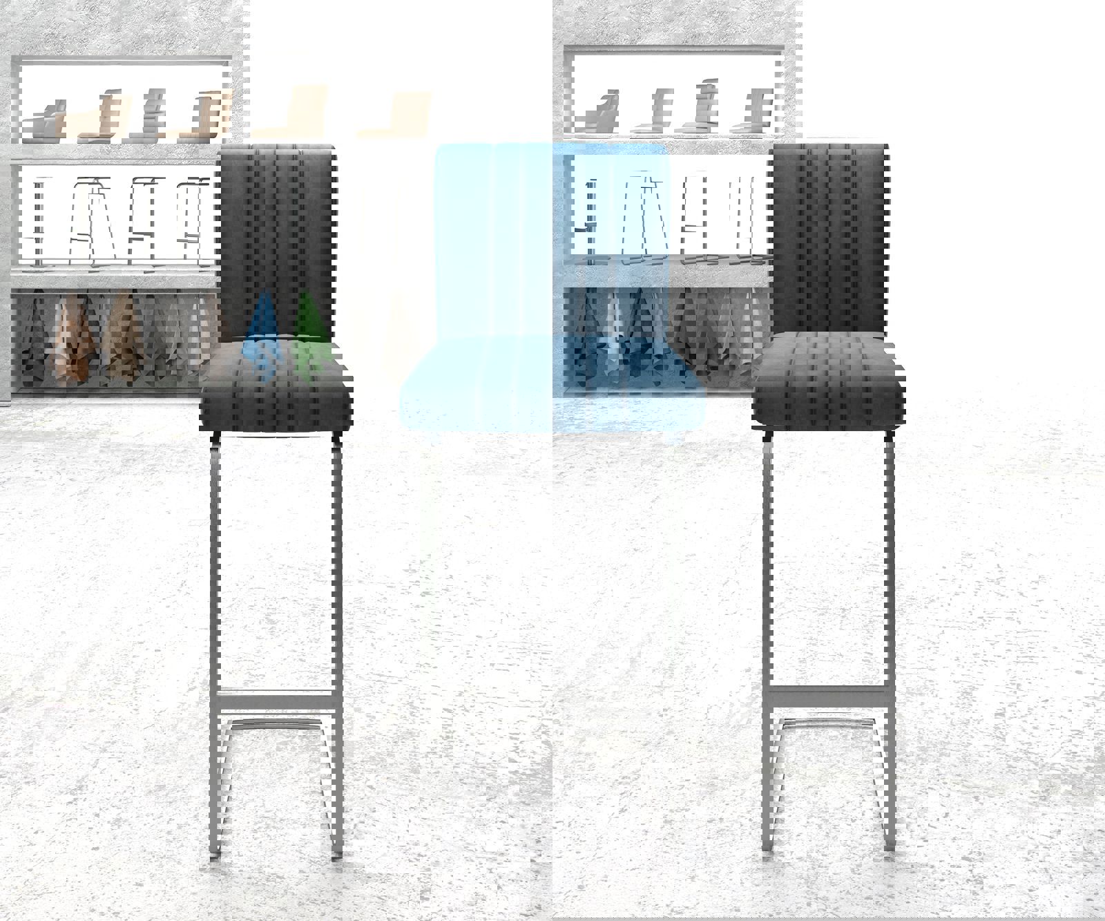 Barstoel Luiga-Flex fluweel blauw sledestoel vlak roestvrij staal 1 Barstoel Luiga-Flex fluweel blauw sledestoel vlak roestvrij staal 1