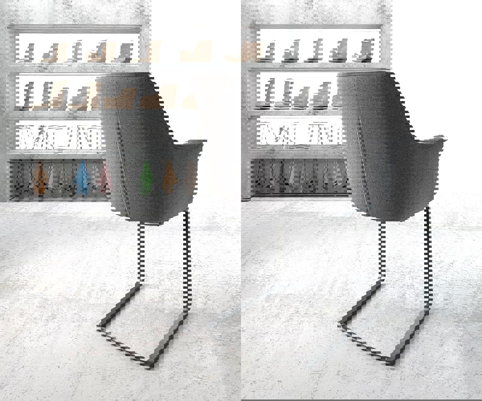 Sledemodel Keila-Flex met armleuning structuurstof lichtgrijs sledemodel vlak zwart 3 Sledemodel Keila-Flex met armleuning structuurstof lichtgrijs sledemodel vlak zwart 3