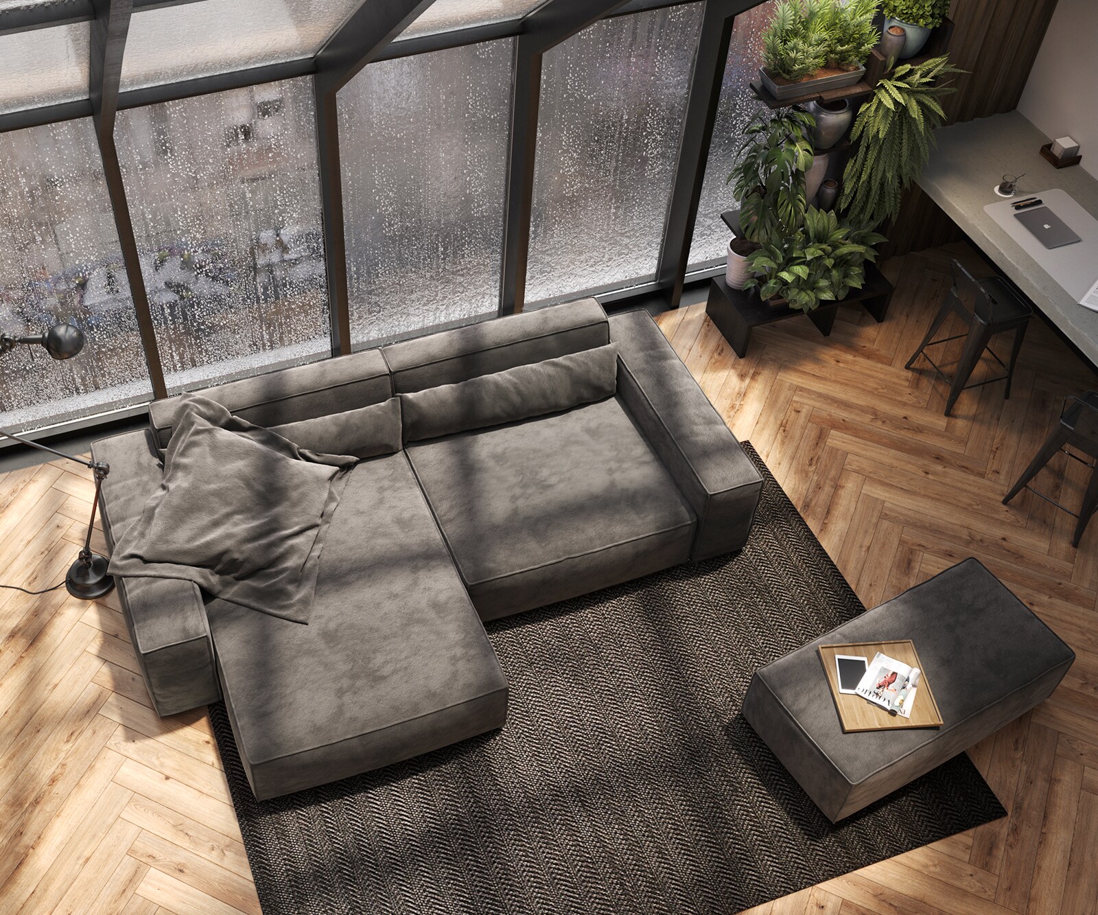 Hoekbank Sirpio XL 270x170 cm microvezel kaki bruin recamiere variabele met kruk 3