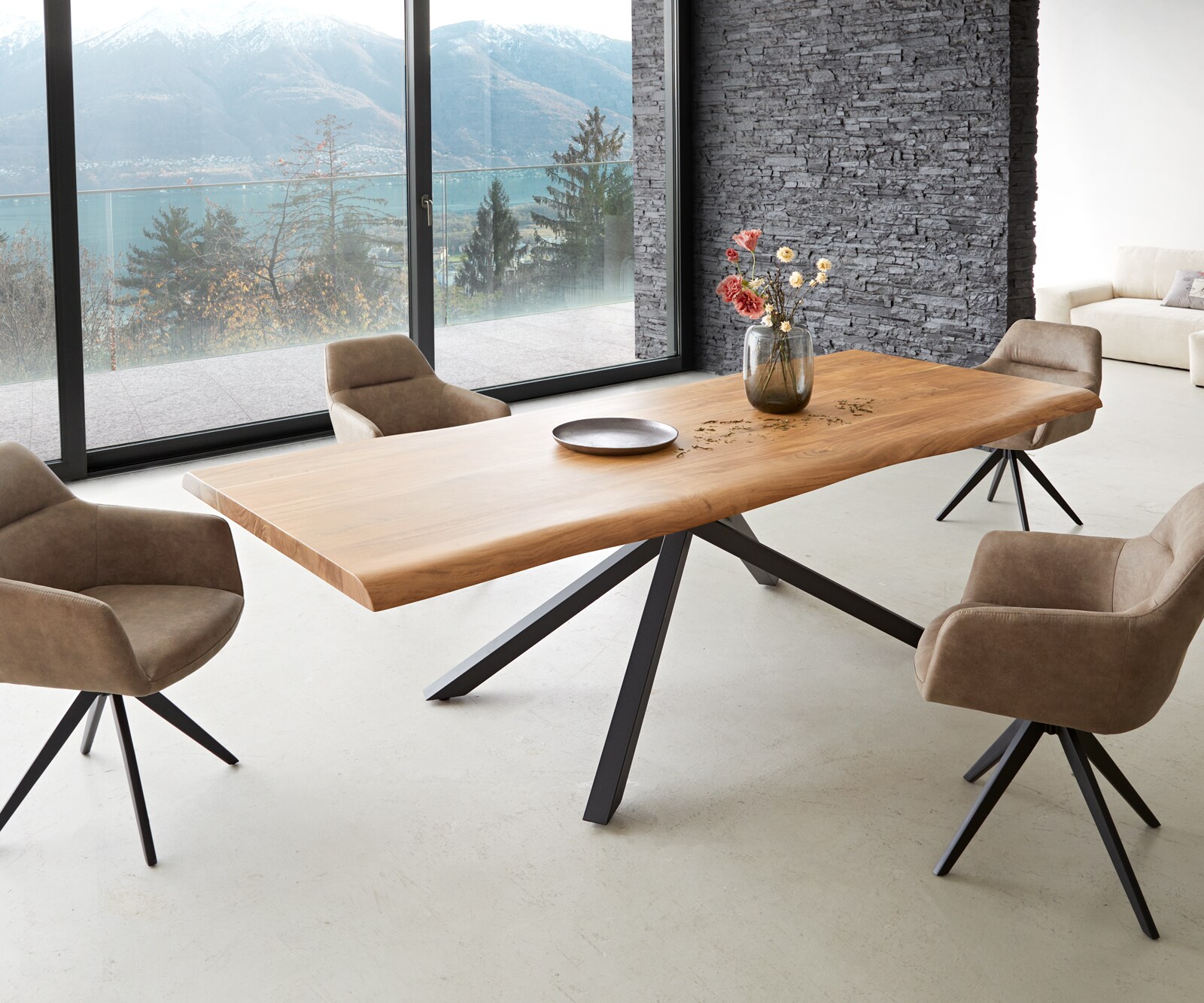 Eettafel Edge 260x100 XL acacia natuur kruisframe rechthoek zwart  Live-Edge 7