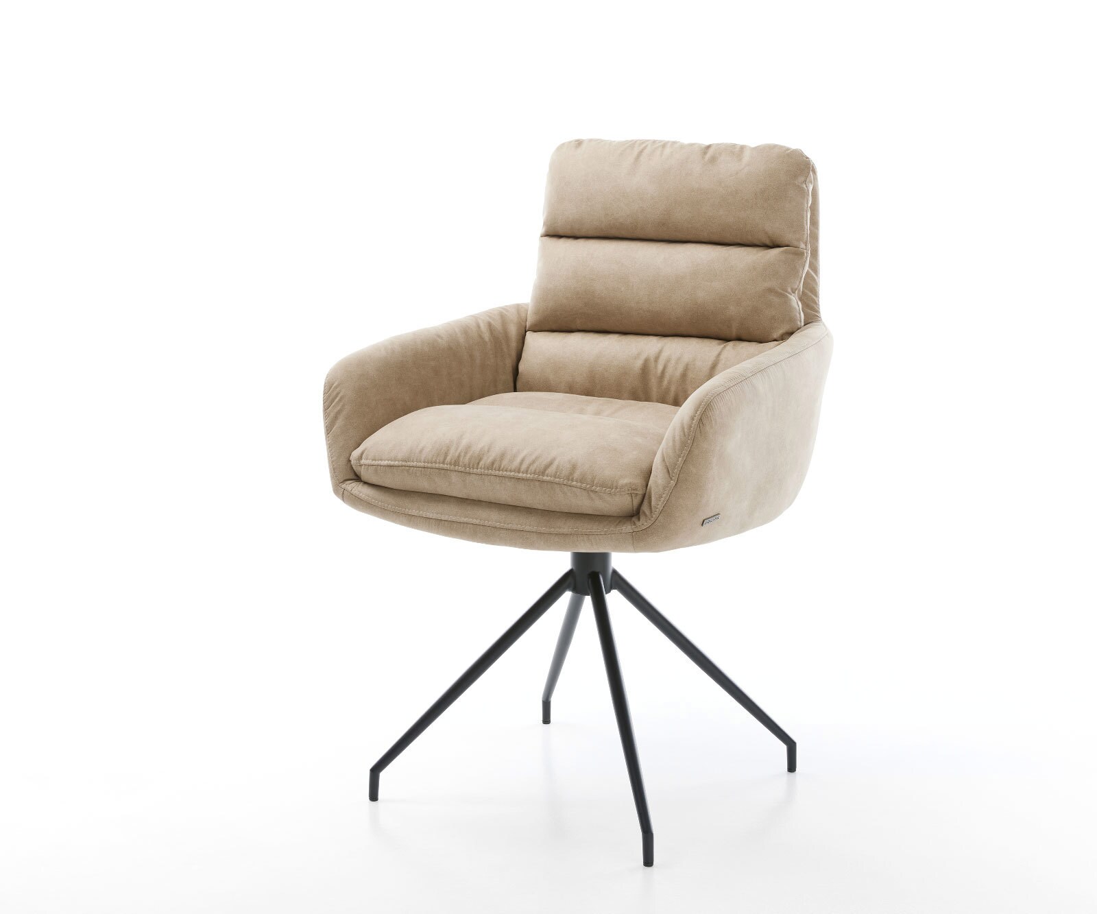 Eetkamerstoel Abelia-Flex met armleuning microvelours beige vintage kruisframe conisch zwart