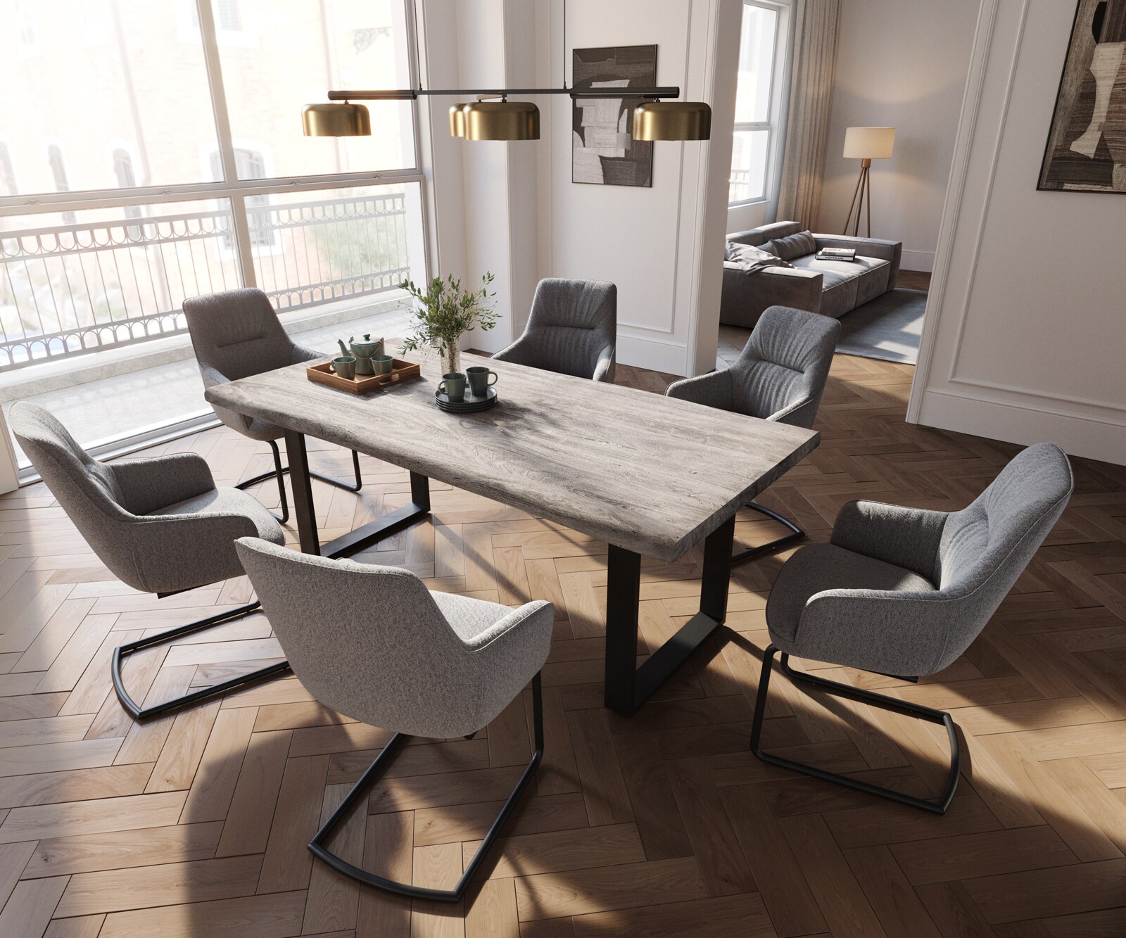 Sledemodel Zelia-Flex met armleuning structuurstof lichtgrijs sledemodel rond zwart pocketveer kern 3 Sledemodel Zelia-Flex met armleuning structuurstof lichtgrijs sledemodel rond zwart pocketveer kern 3