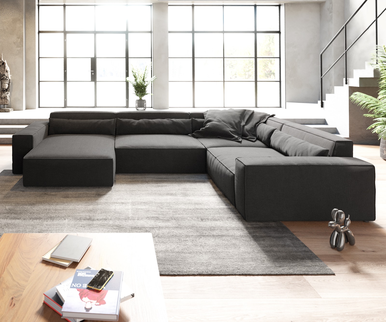 Woonkamerlandschap Sirpio XL 360x260 cm microvezel zwart recamiere variabele Woonkamerlandschap Sirpio XL 360x260 cm microvezel zwart recamiere variabele
