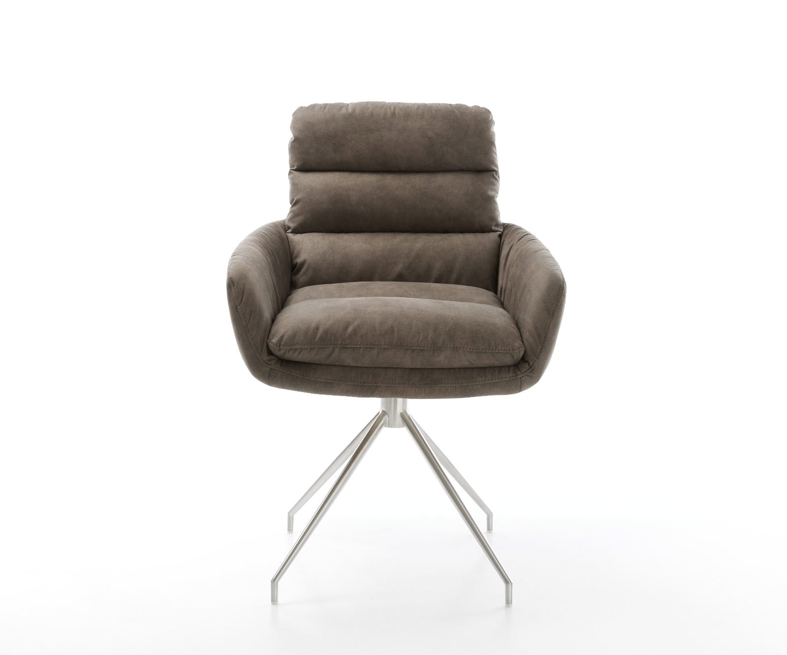 Eetkamerstoel Abelia-Flex met armleuning microvelours taupe vintage kruisframe conisch roestvrij staal 1 Eetkamerstoel Abelia-Flex met armleuning microvelours taupe vintage kruisframe conisch roestvrij staal 1