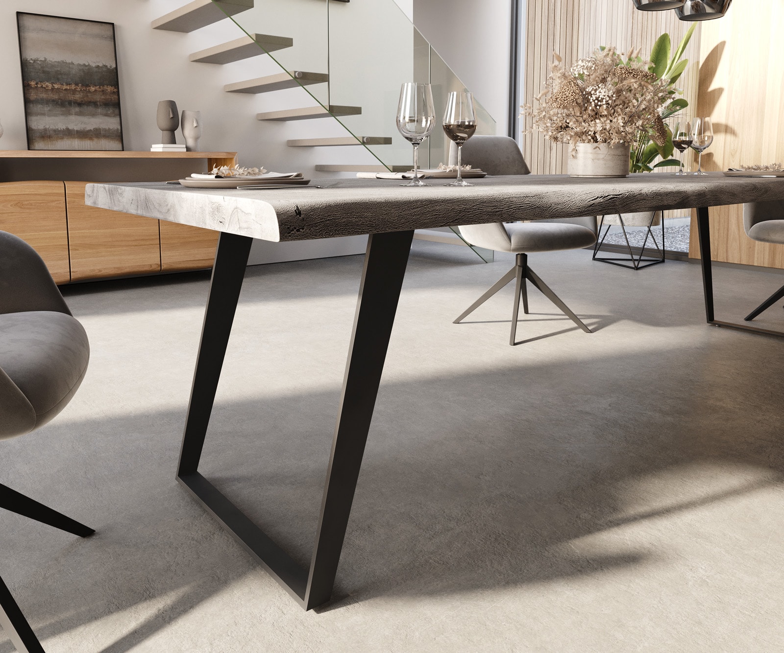 Eettafel Edge 300x100 XL acacia platina metaal schuin Live-Edge 4 Eettafel Edge 300x100 XL acacia platina metaal schuin Live-Edge 4