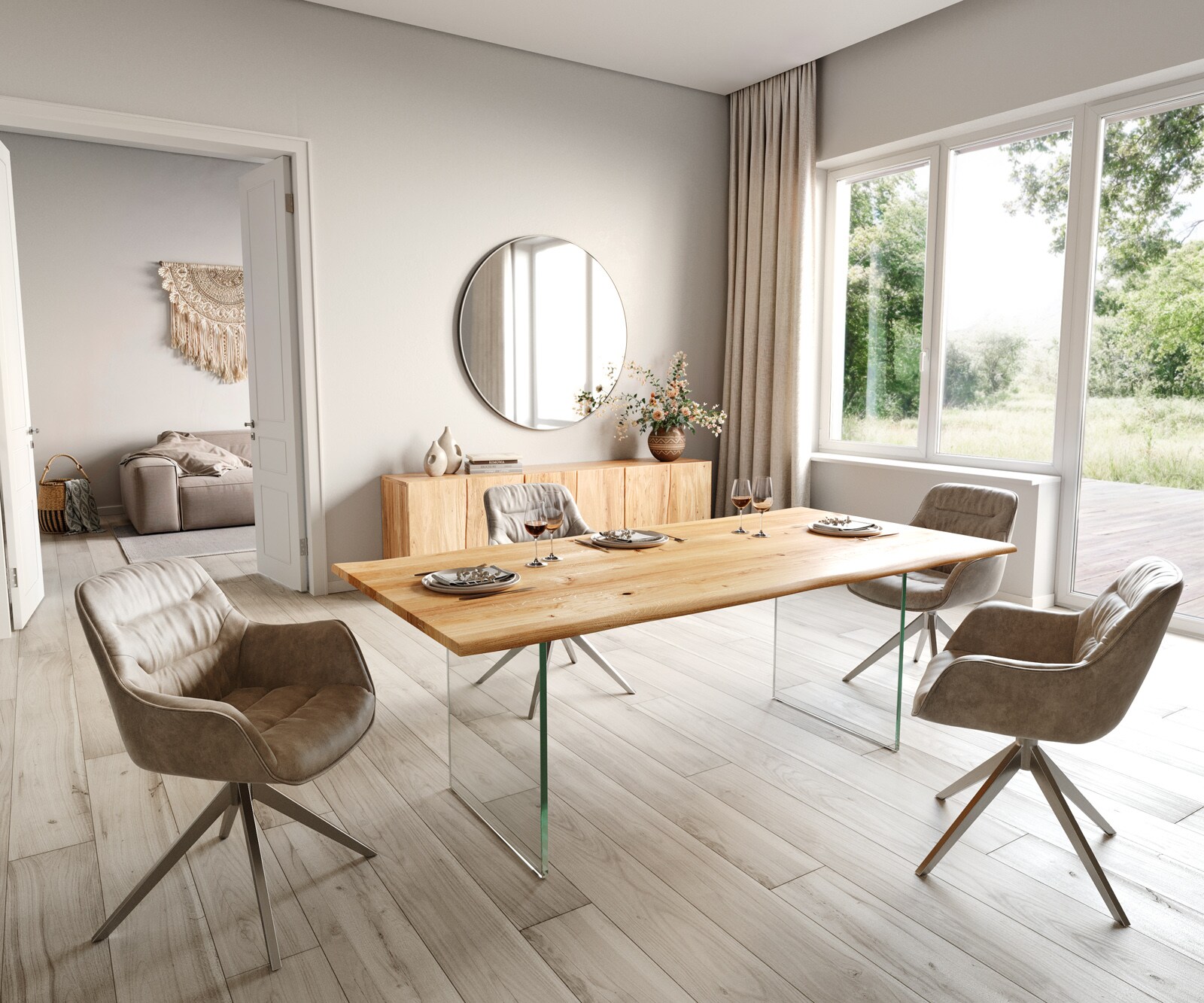 Eettafel Edge 200x100x2,5-3 eiken natuur glas Live-Edge 4