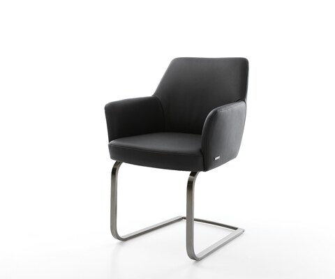 Sledemodel Xana-Flex met armleuning echt leer zwart sledemodel vlak grafiet pocketveer kern