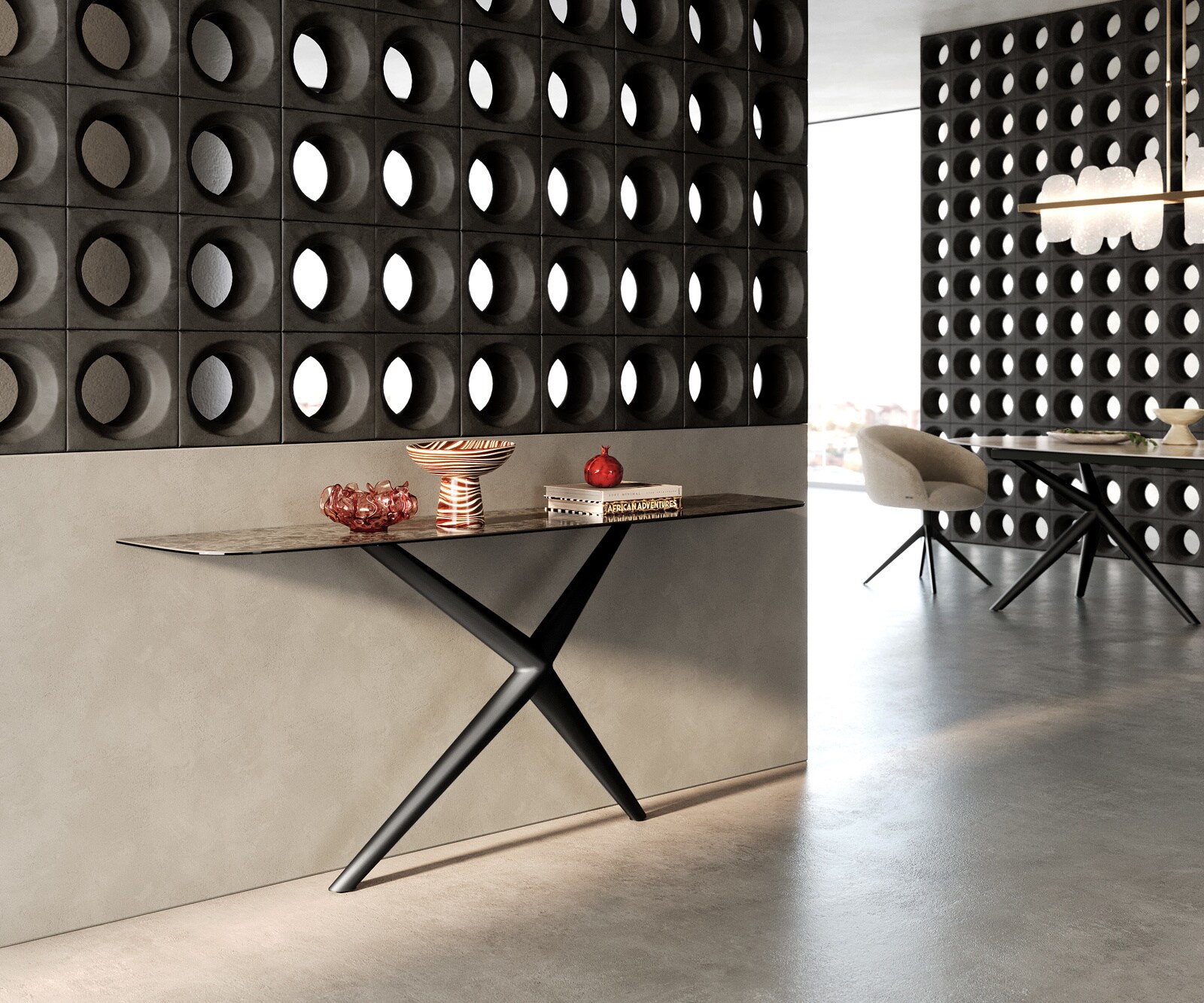 Consoletafel Edge Bootvorm 180x40 cm Keramiek Emperador Extra Lucidato Dunkelbraun Estelo Metaal Zwart 7