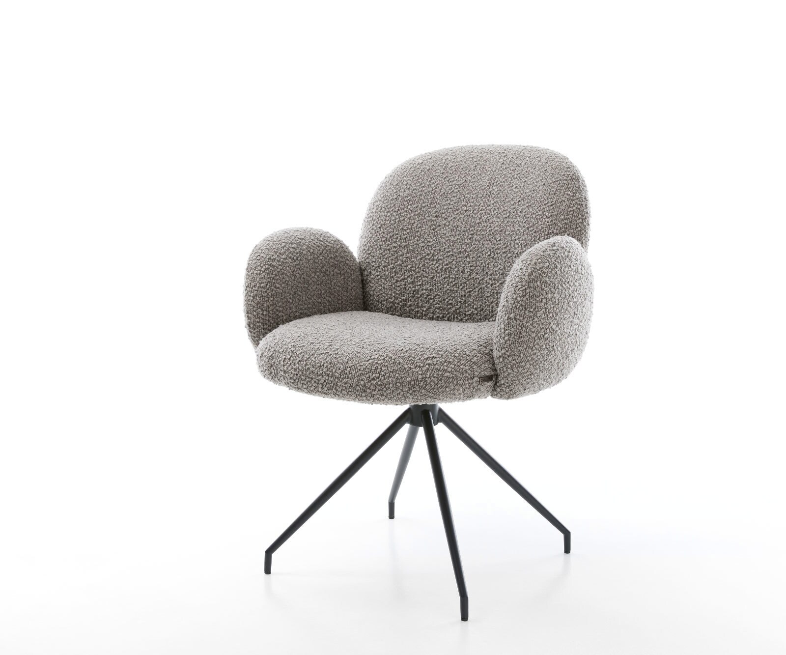 Draaistoel Nube-Flex met armleuning bouclé zilver grijs kruisframe conisch zwart 180° draaibaar pocketveer kern