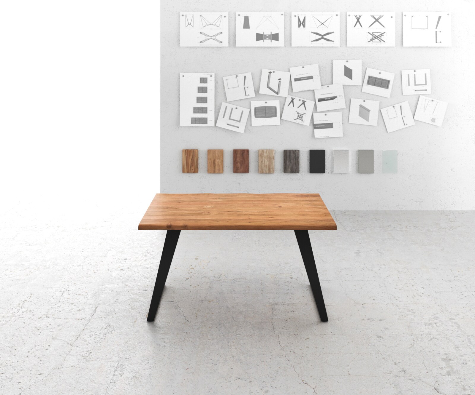 Eettafel Edge 140x90 acacia natuur metaal schuin Live-Edge 1