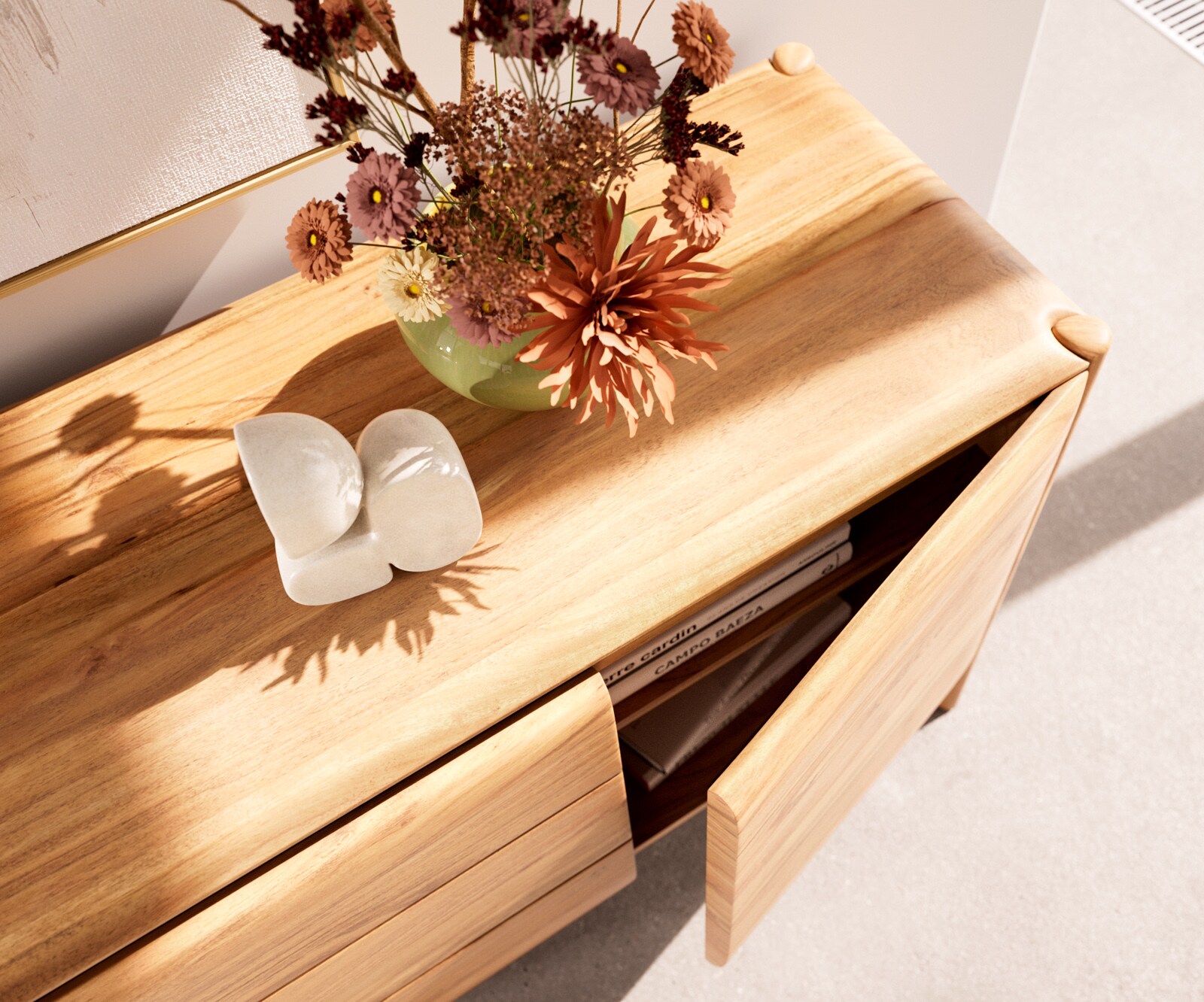 Dressoir Simcha 145 cm natuur acacia 2 deuren 3 laden 3