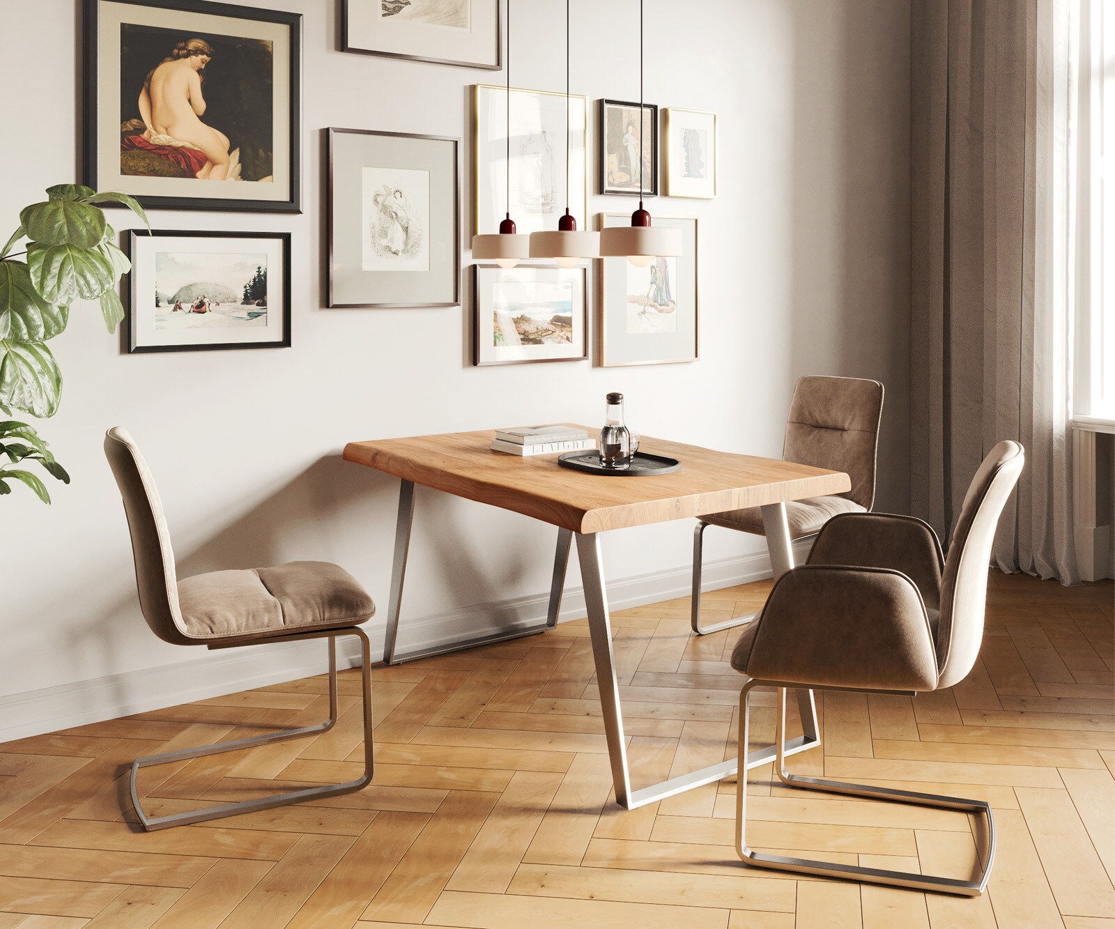 Eettafel Edge 140x90 XL acacia natuur roestvrijstaal schuin Live-Edge 5