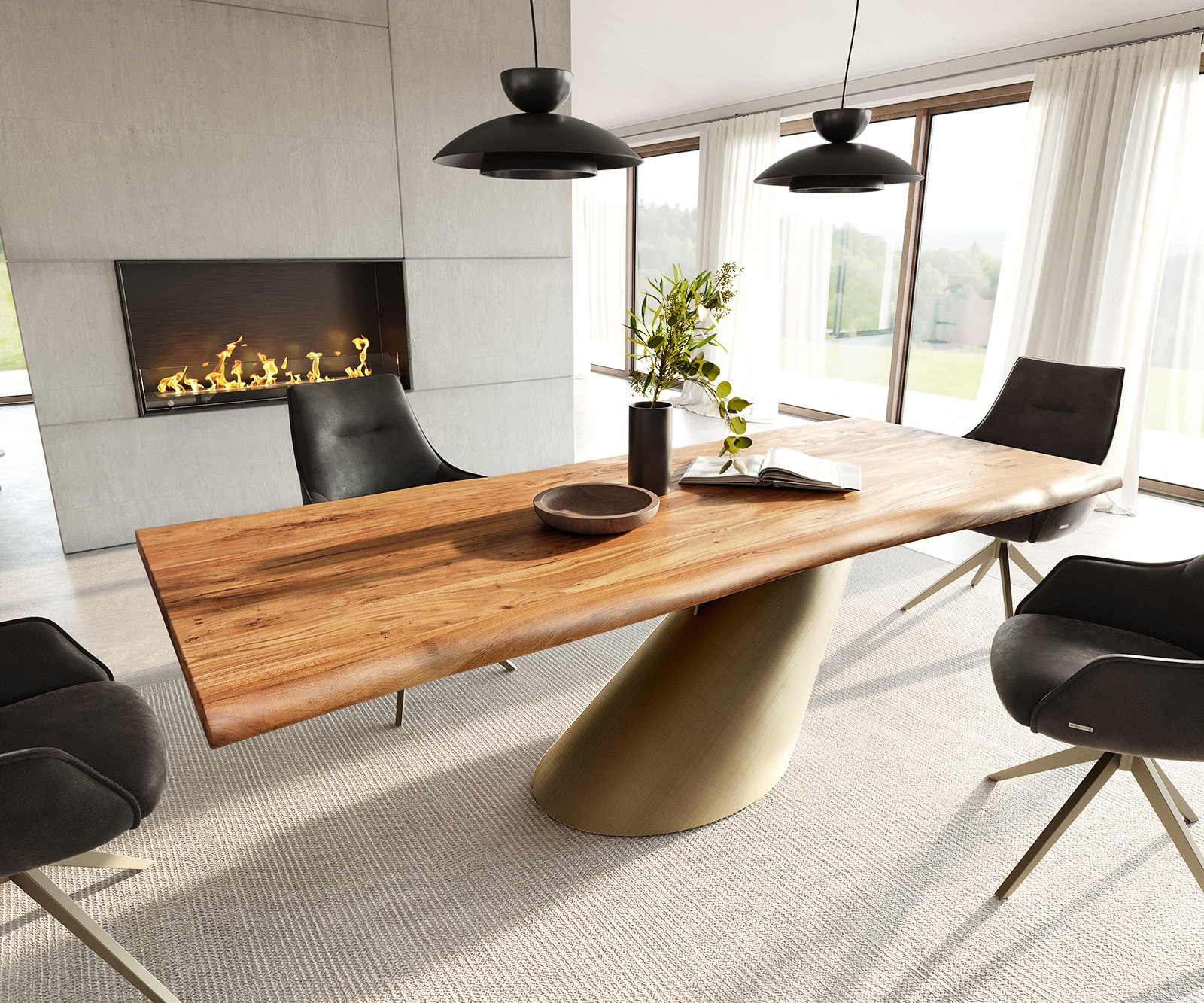 Eettafel Edge 240x100 acacia natuur Cono metaal goud Live-Edge