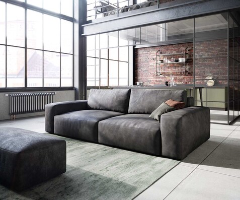 Big-sofa Lanzo 230x95 cm kunstleer vintage antraciet met hocker