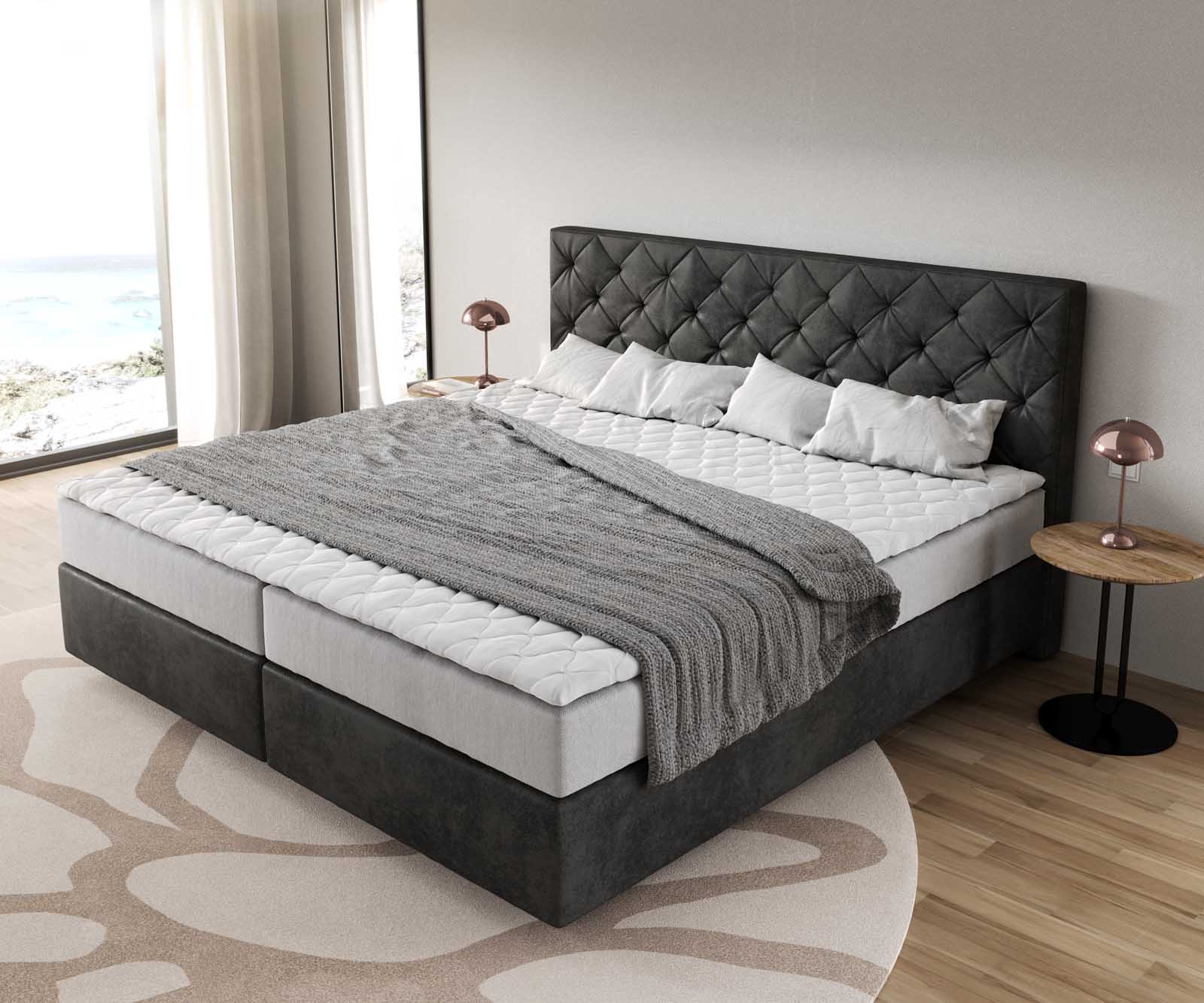 Boxspring bed Dream-Great 200x200cm Microvezel antraciet vintage 200x200 cm met pocketveringmatras en visco-topper 4